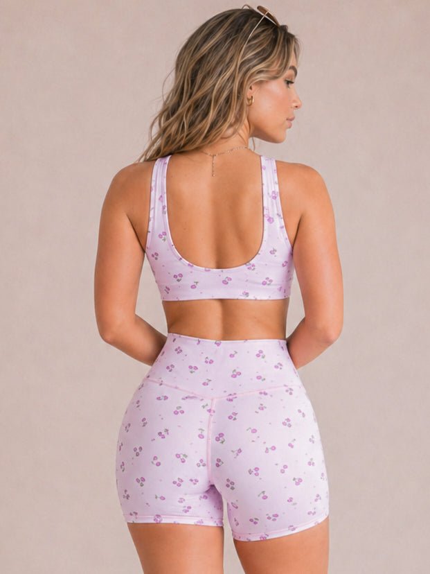 Shortcake Cherries Sports Bra (Pink) - Fitness Fashioness