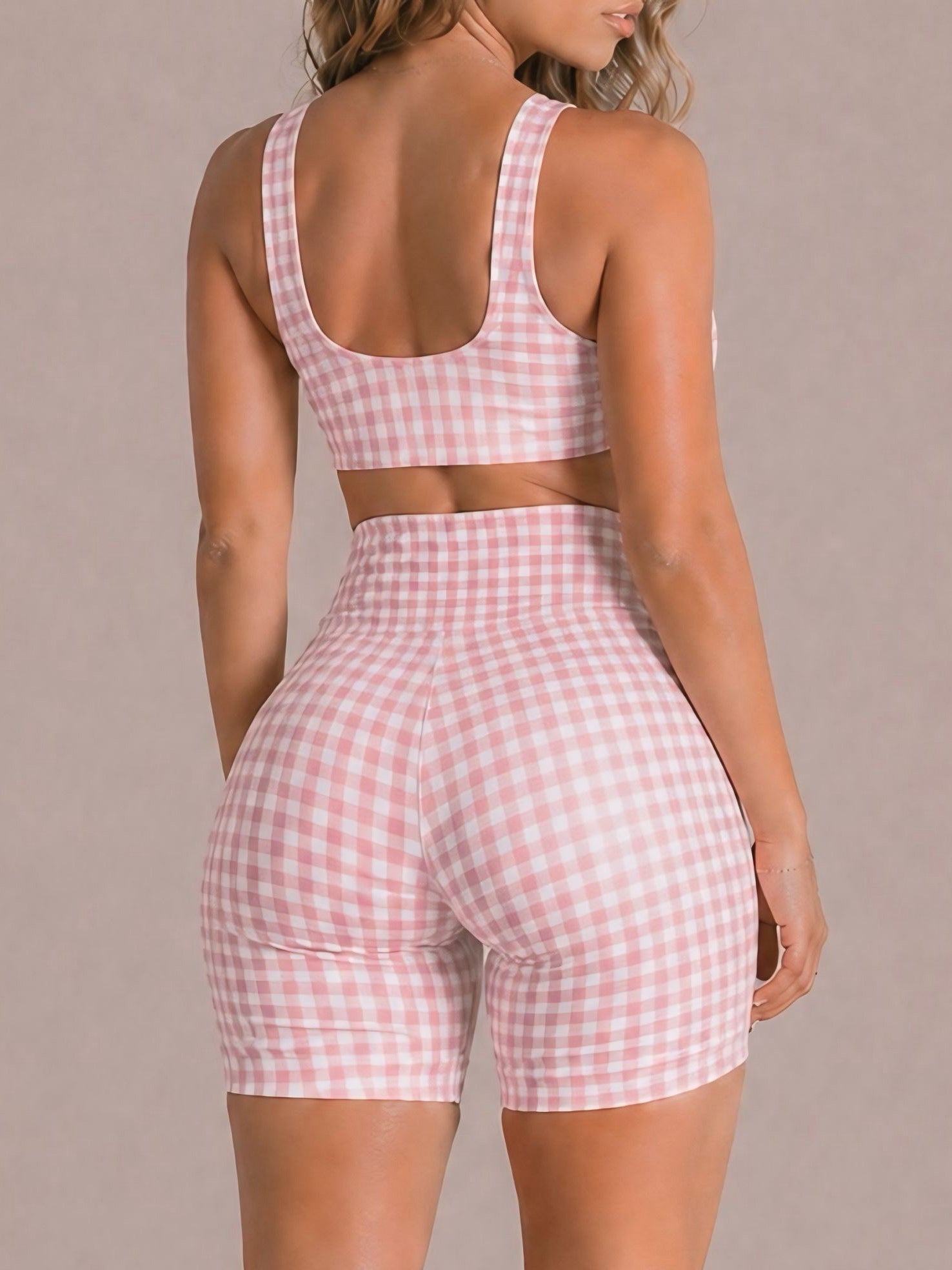 Shortcake Gingham Sports Bra (Checkered Pink) - Fitness Fashioness
