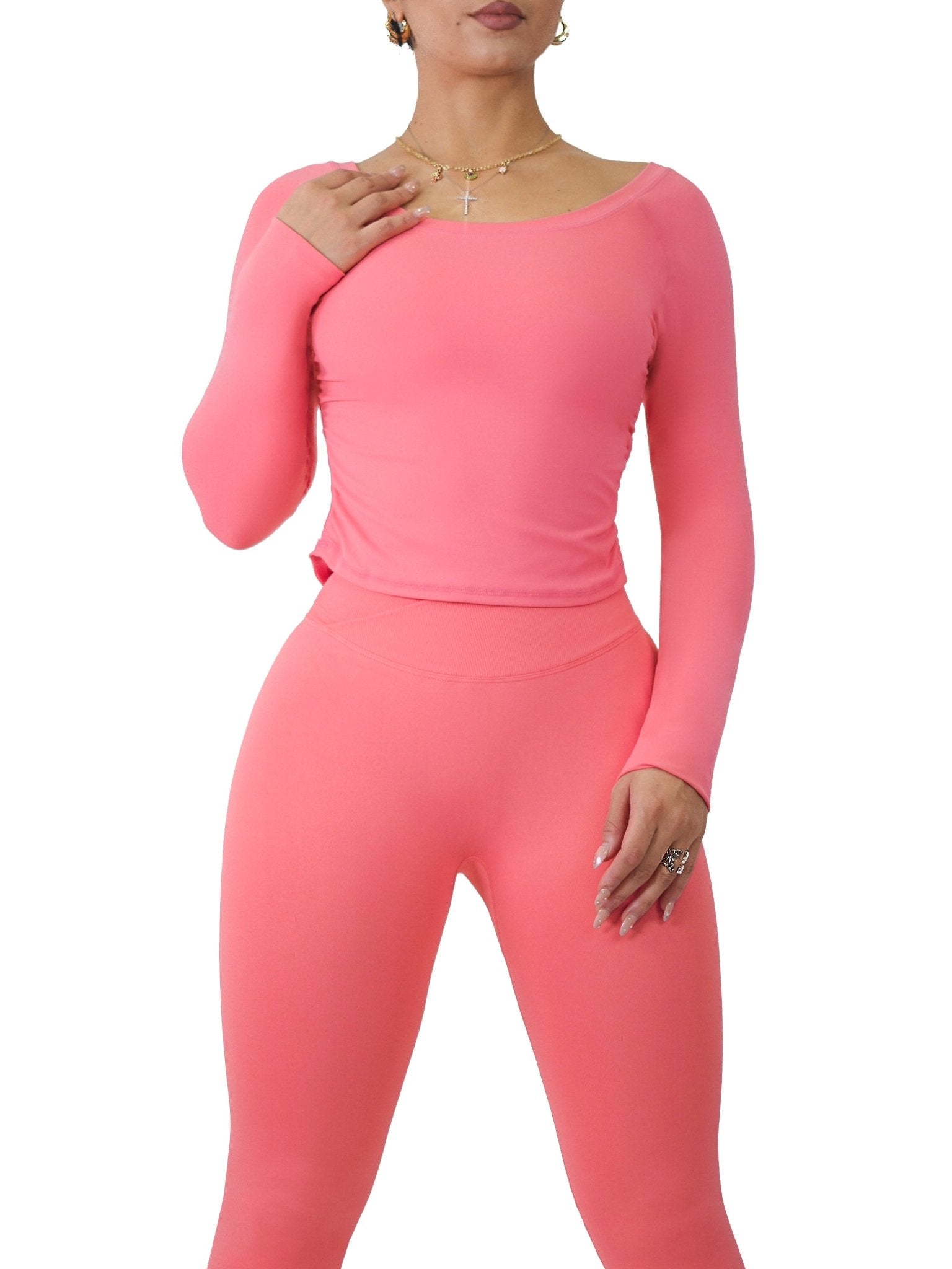 Side Scrunch Long Sleeve Top (Pink Lush) - Fitness Fashioness