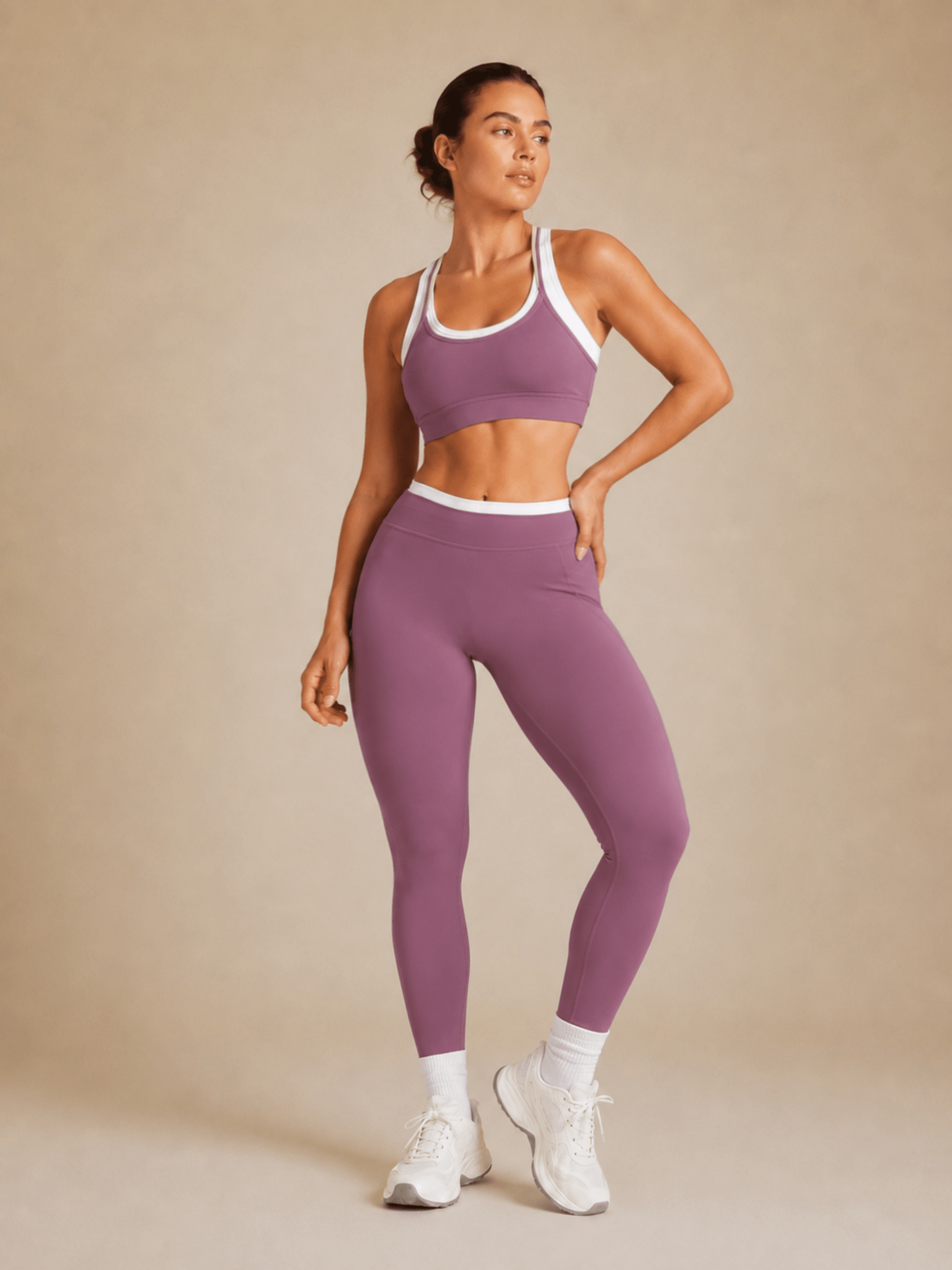 Signature Contrast Leggings (Mauve Muse) - Fitness Fashioness