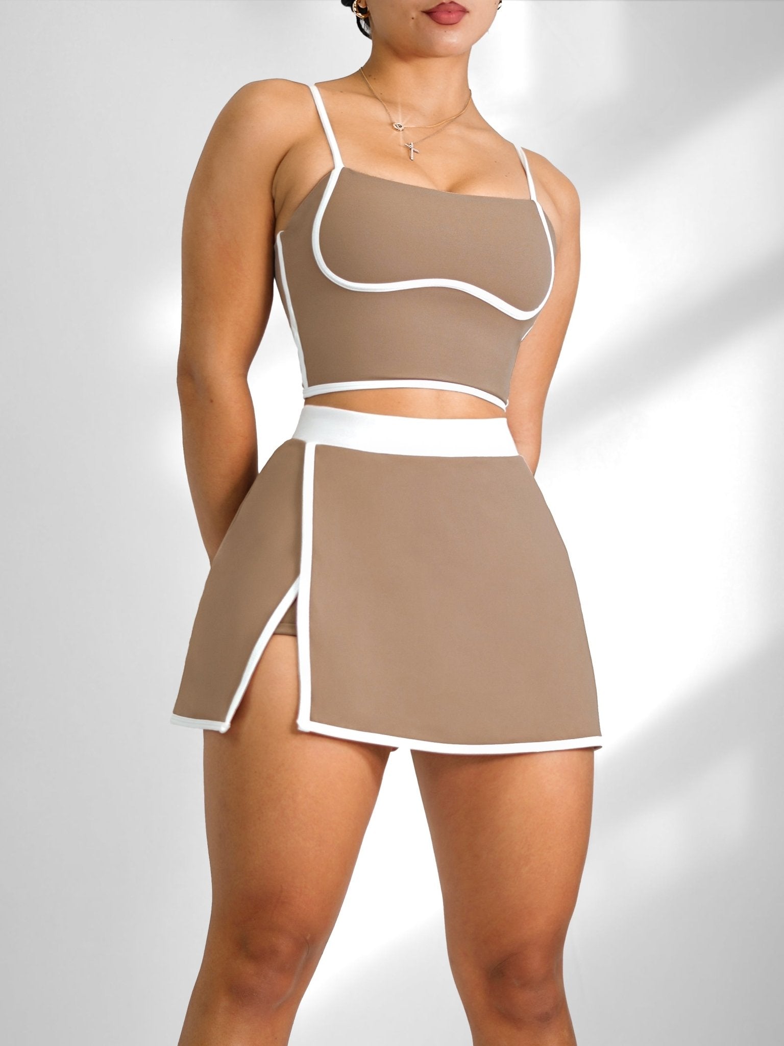 Starlit Contrast Sports Bra (Stone) - Fitness Fashioness