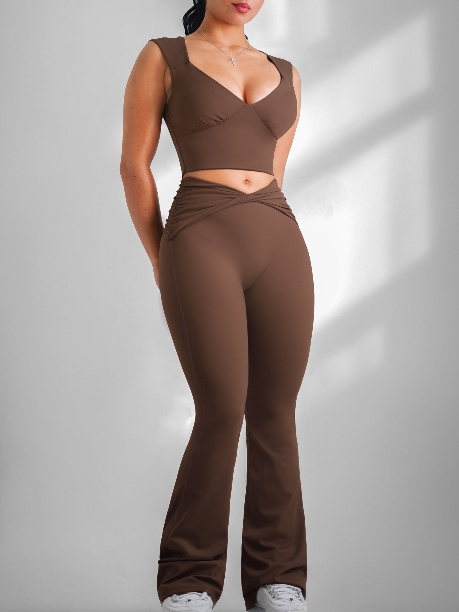 Studio Flex Flare Leggings (Cocoa) - Fitness Fashioness
