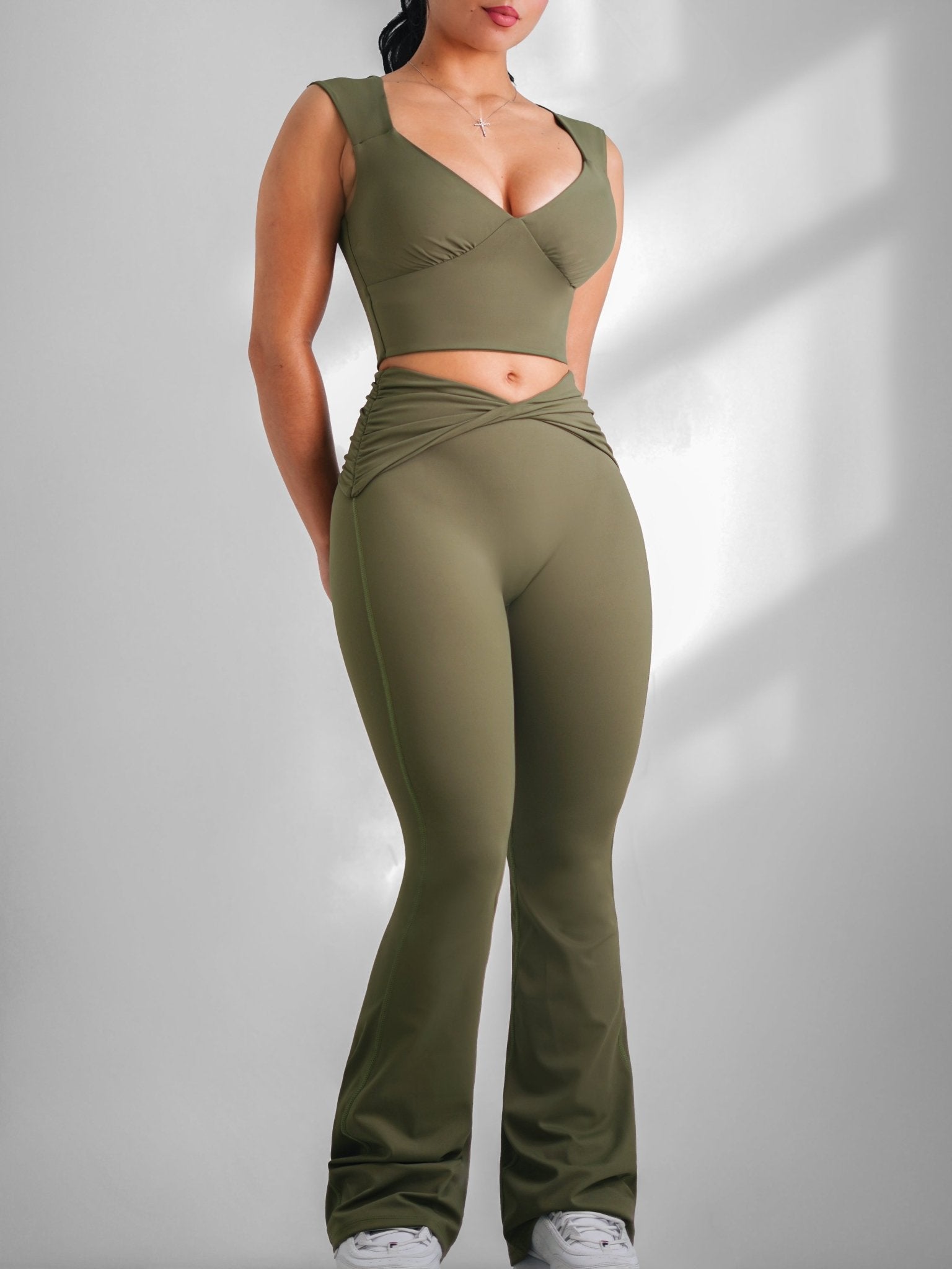 Studio Flex Flare Leggings (Pine Green) - Fitness Fashioness