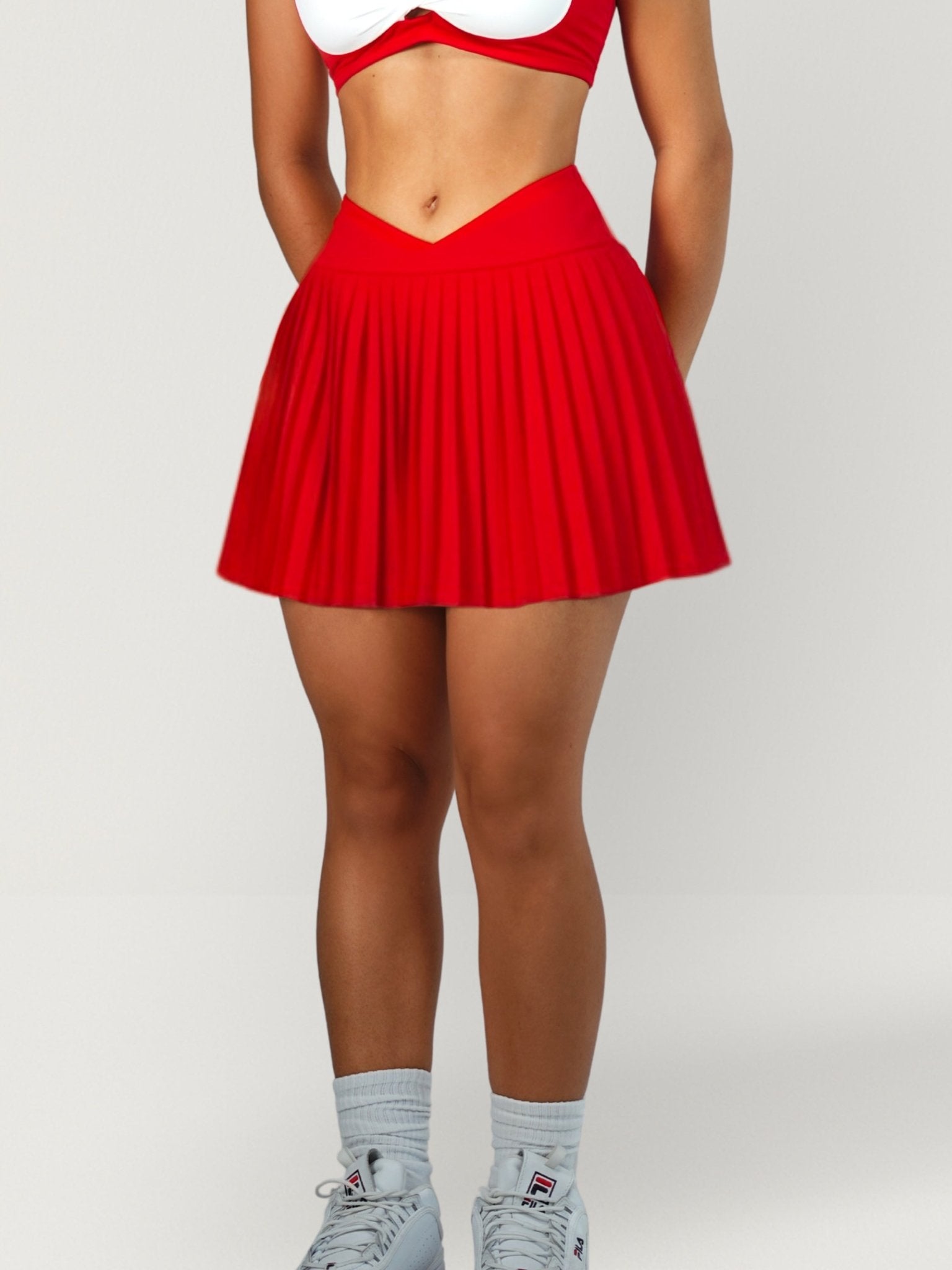 Track Star Contrast Tennis Skirt (Red) - Fitness Fashioness
