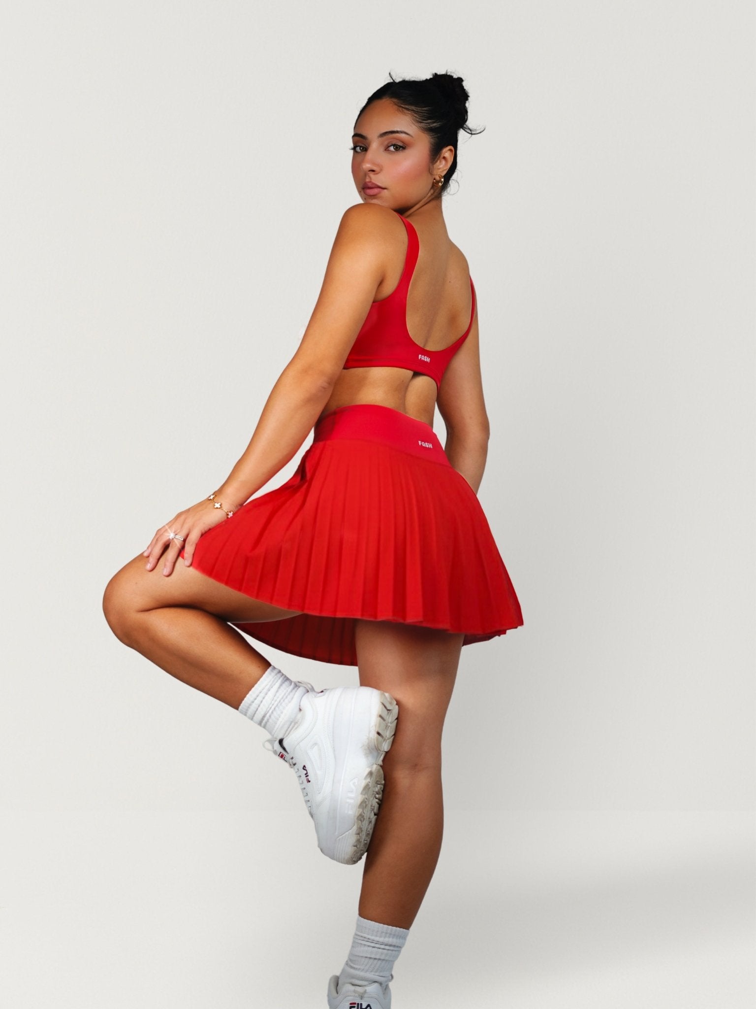 Track Star Contrast Tennis Skirt (Red) - Fitness Fashioness