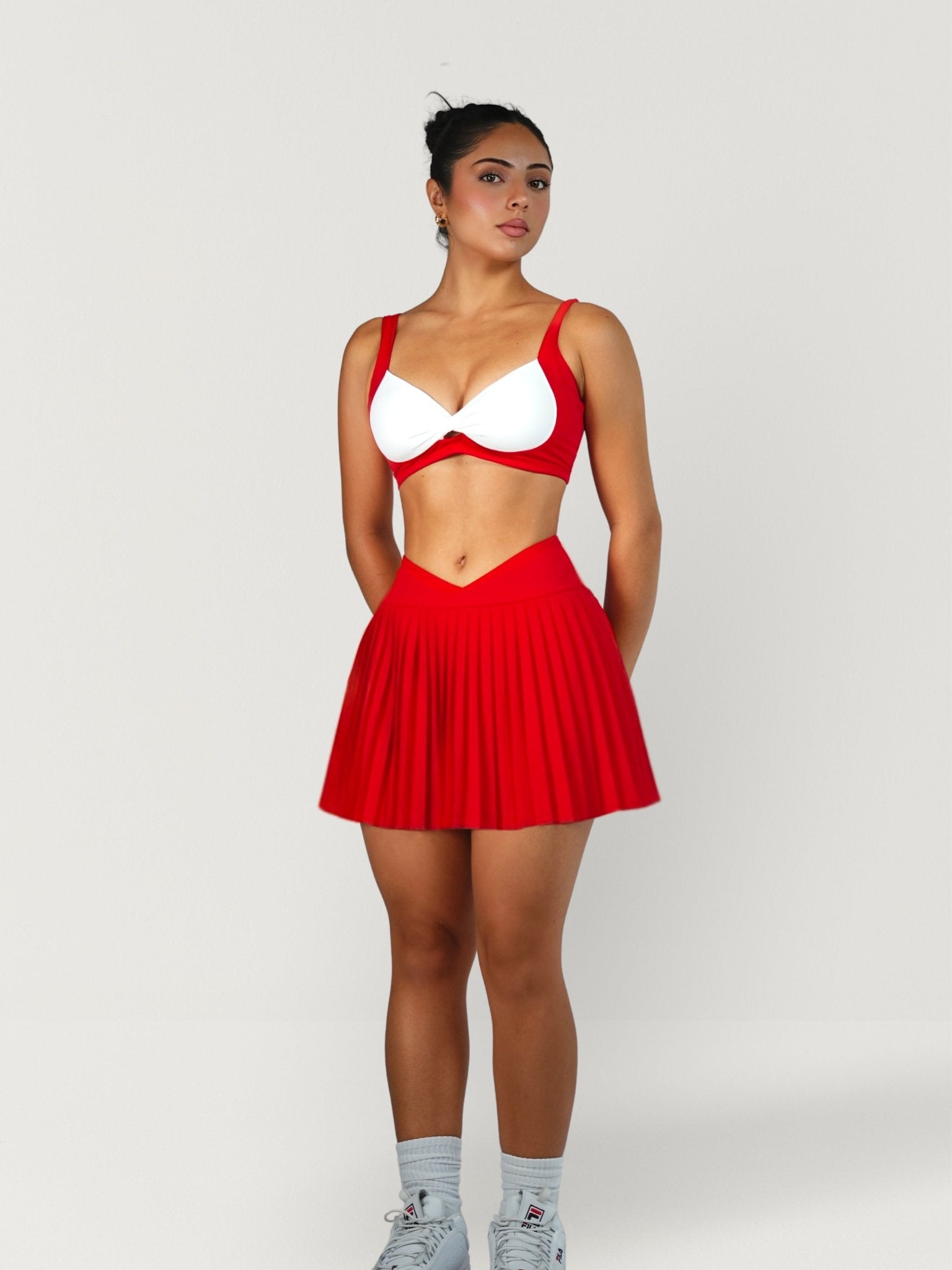 Track Star Contrast Tennis Skirt (Red) - Fitness Fashioness