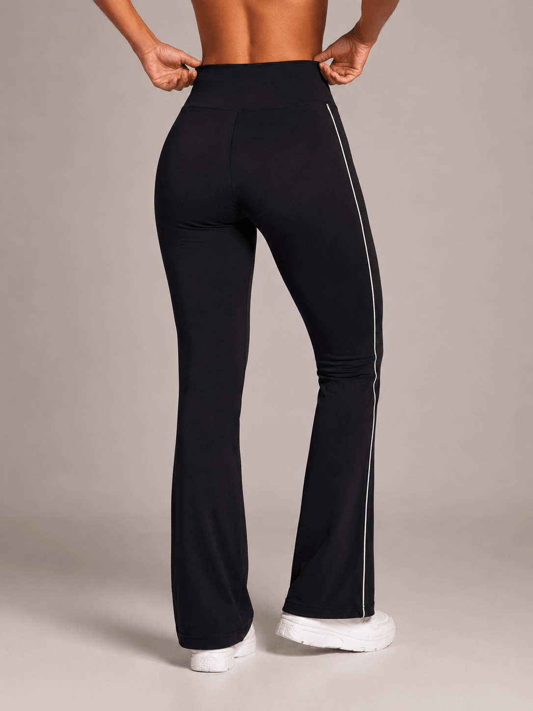Velour Contrast Flare Leggings (Black) - Fitness Fashioness