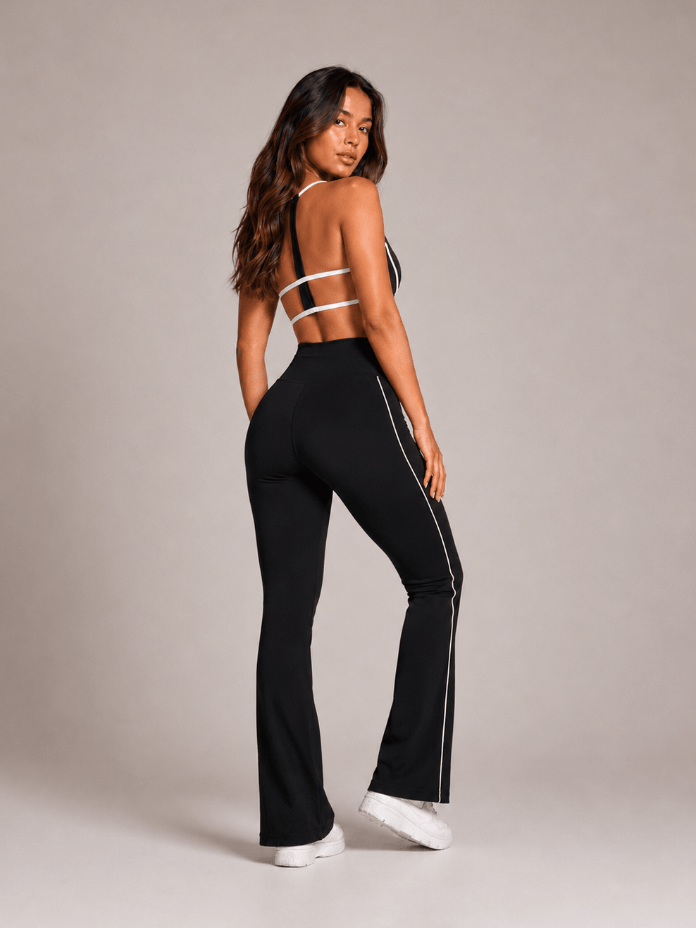 Velour Contrast Flare Leggings (Black) - Fitness Fashioness