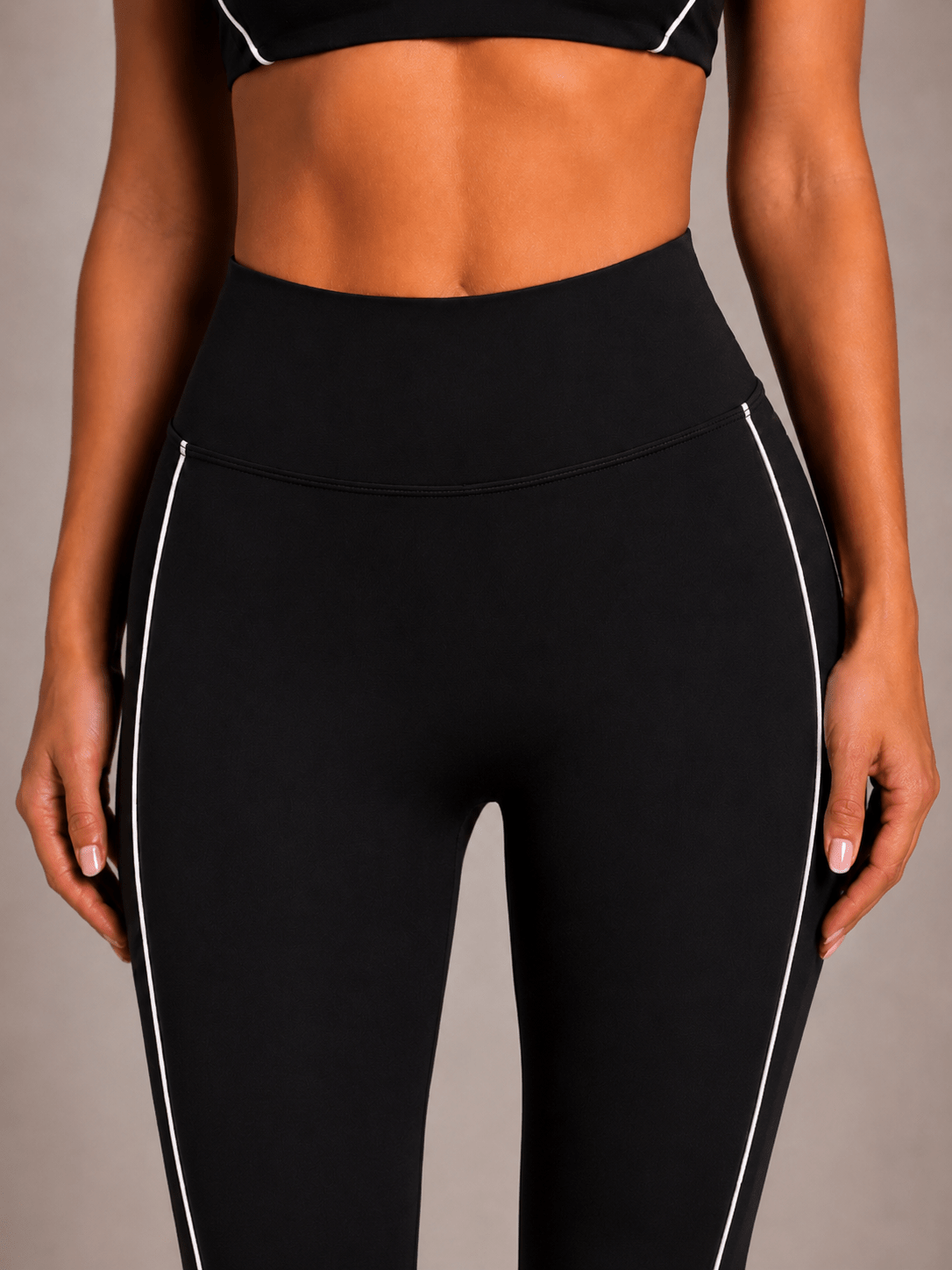 Velour Contrast Flare Leggings (Black) - Fitness Fashioness