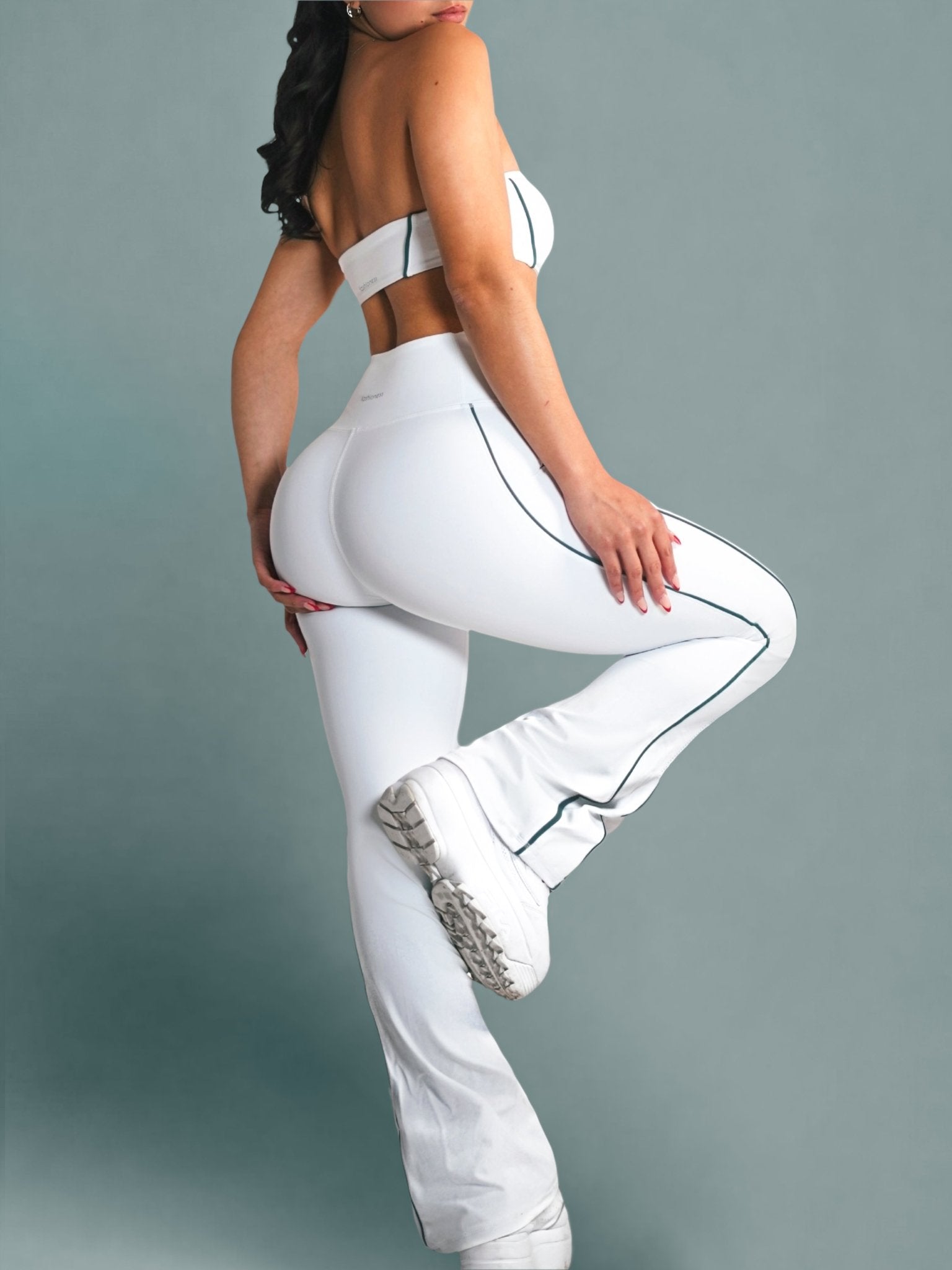 Velour Contrast Flare Leggings (White) - Fitness Fashioness