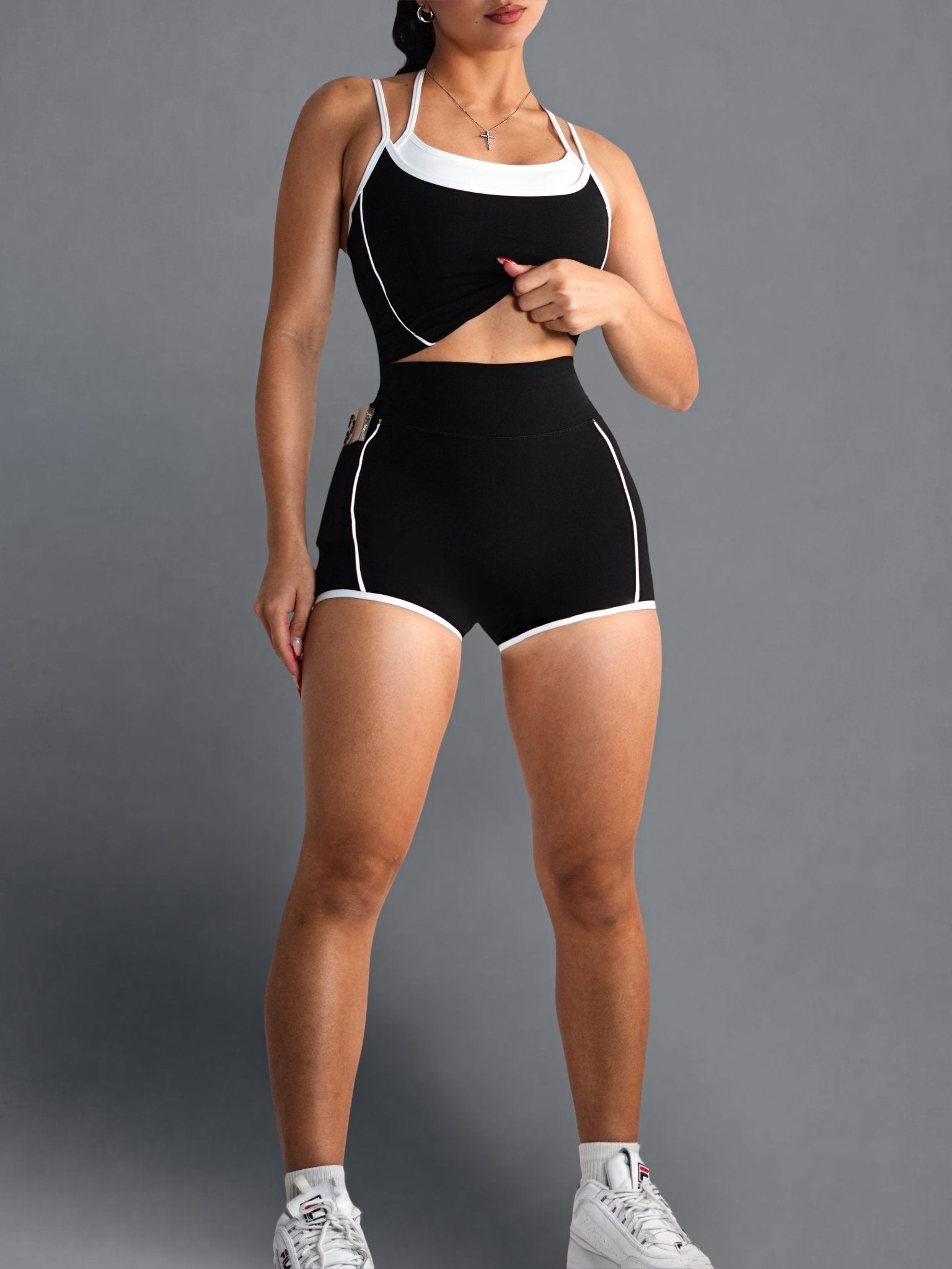 Velour Contrast Mini Shorts (Black) - Fitness Fashioness