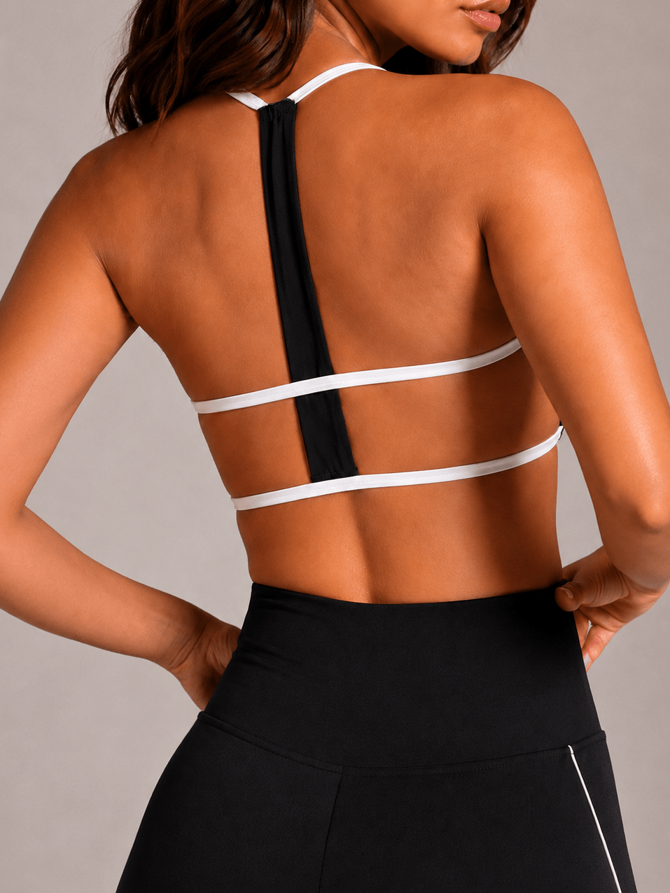 Velour Contrast Sports Bra (Black) - Fitness Fashioness