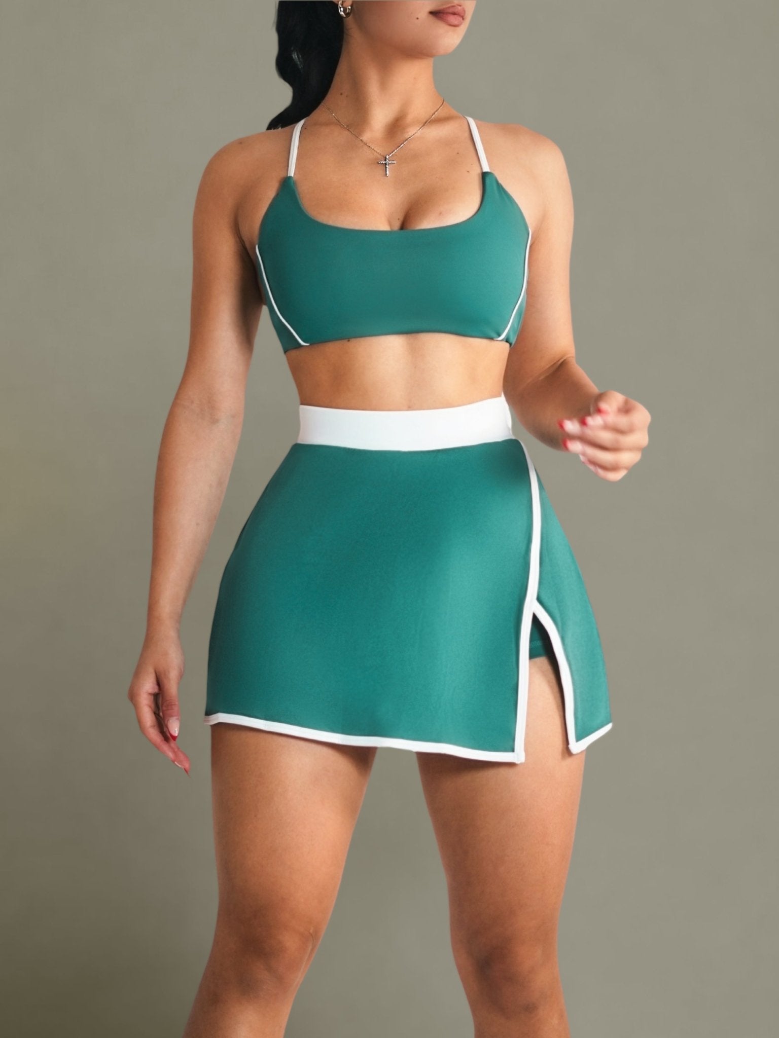 Velour Contrast Sports Bra (Emerald) - Fitness Fashioness
