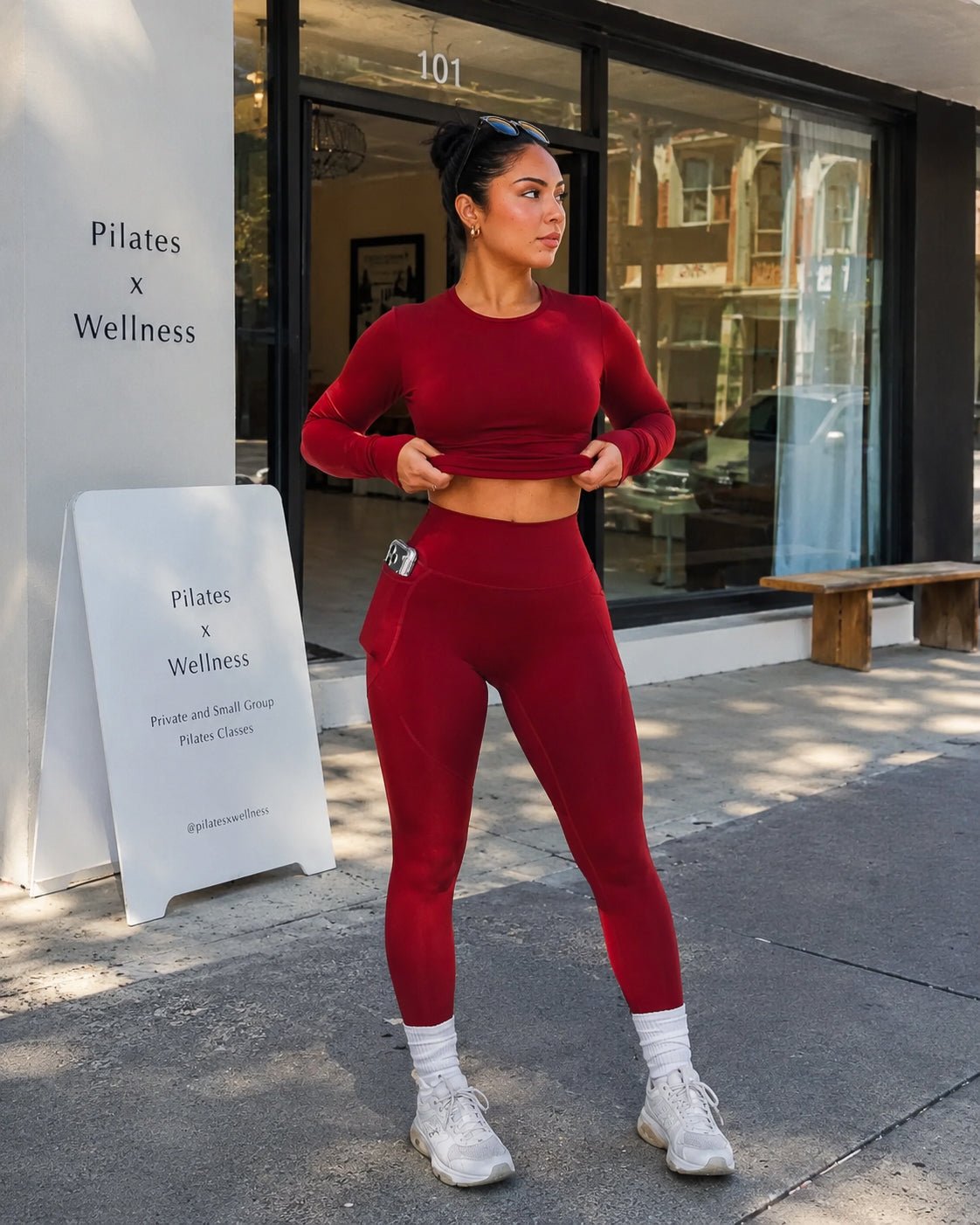 Yoga Compression Long Sleeve Top (Cherry Crush) - Fitness Fashioness