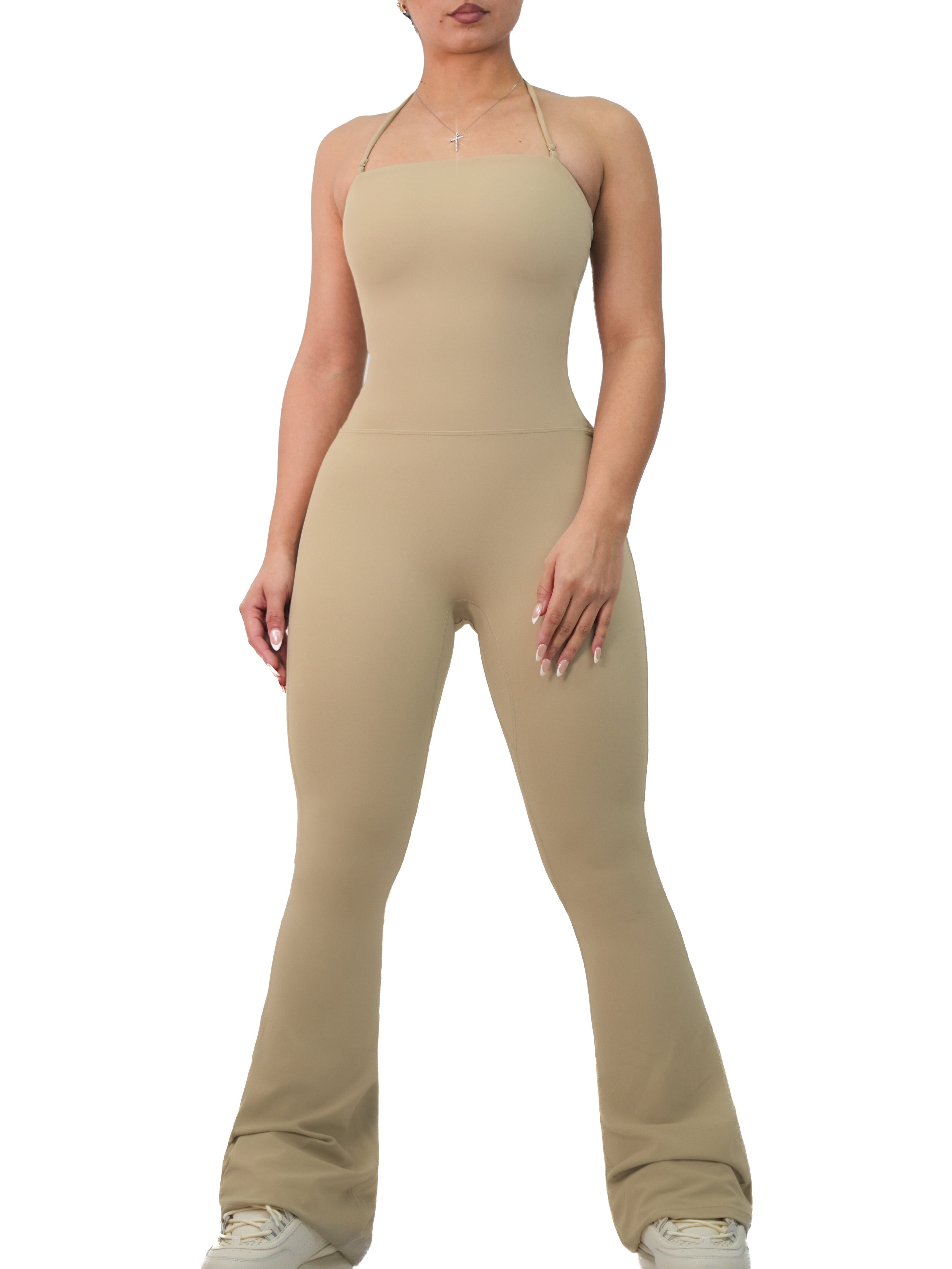 Strapless Flare Jumpsuit (Latte)