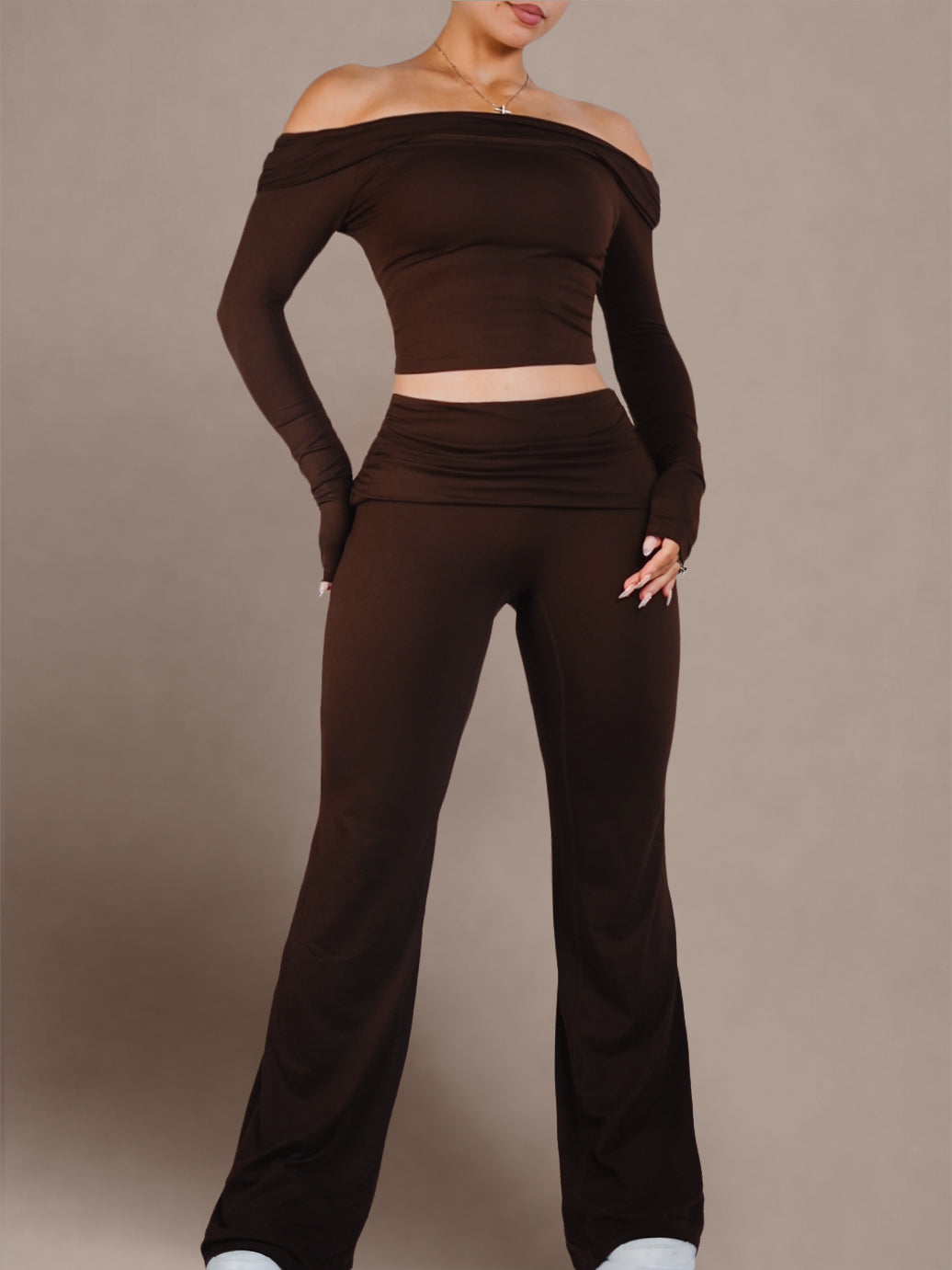 Teaser Foldable Flare Leggings (Dark Cocoa)