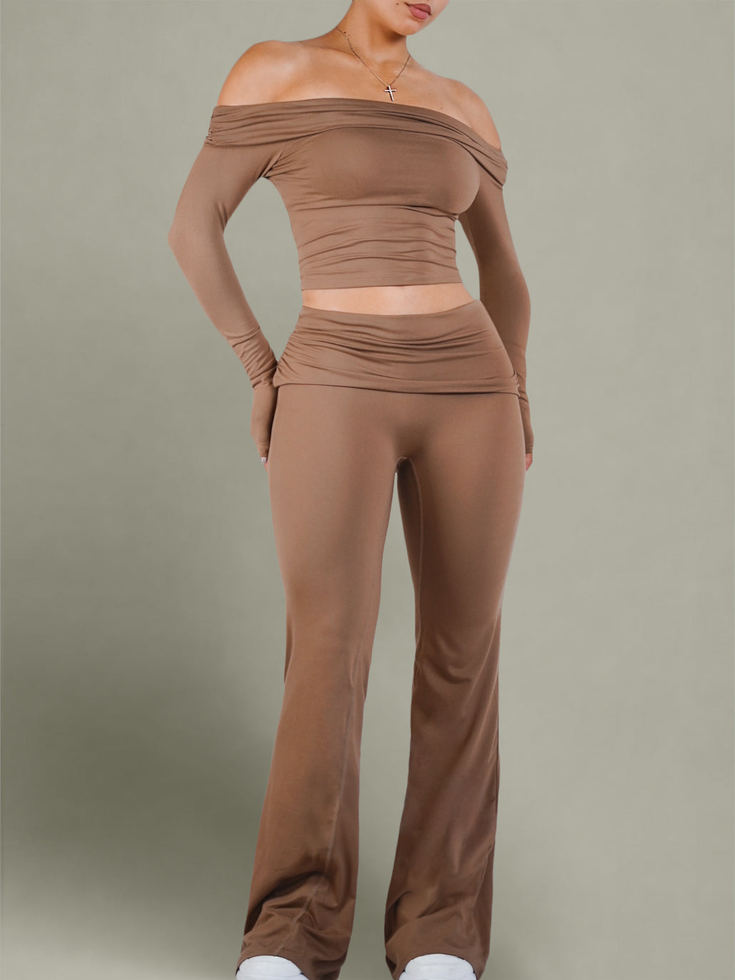 Teaser Foldable Flare Leggings (Bronzer Brown)