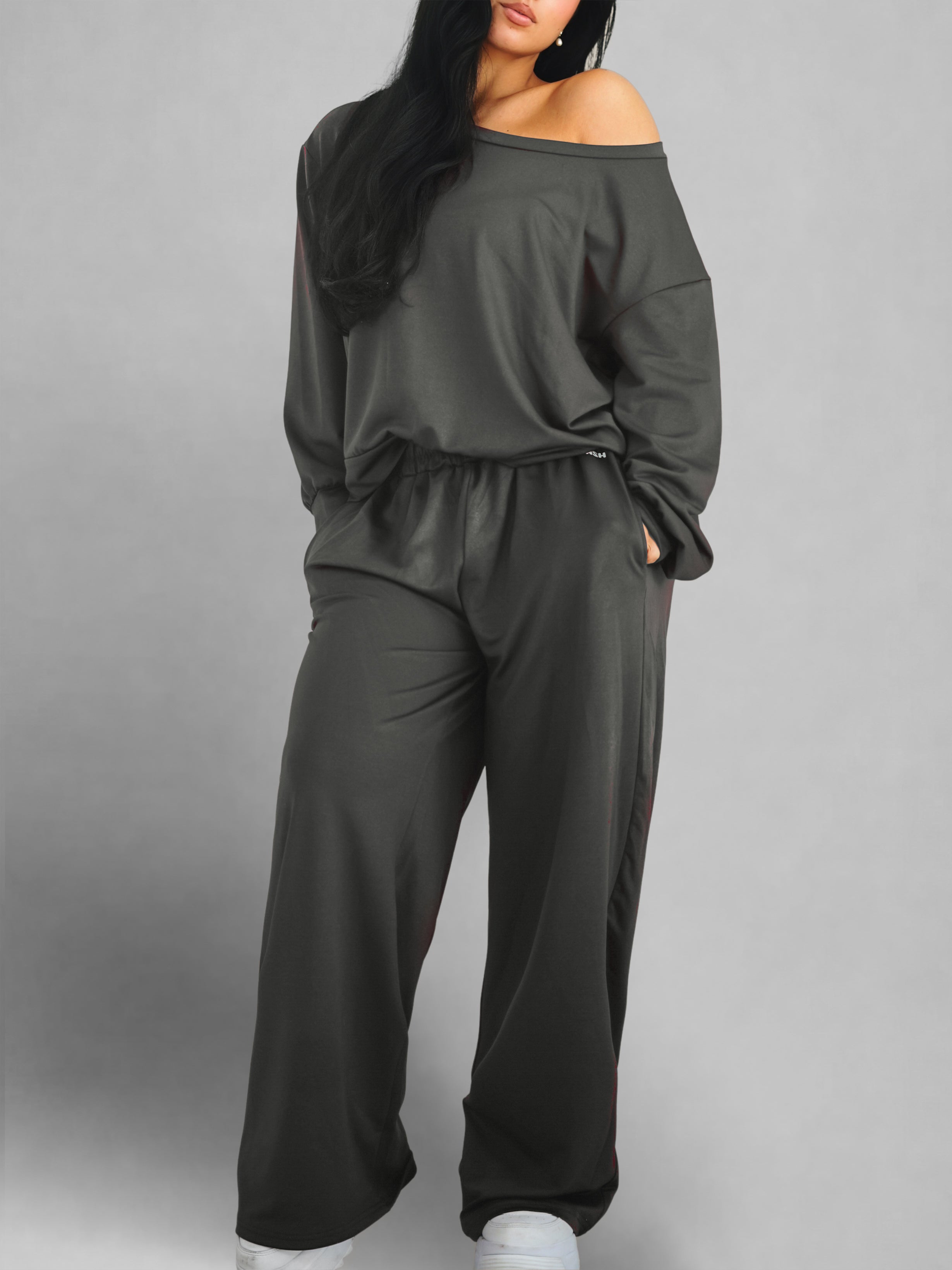 Wide Leg Athletic Trousers (Gray)
