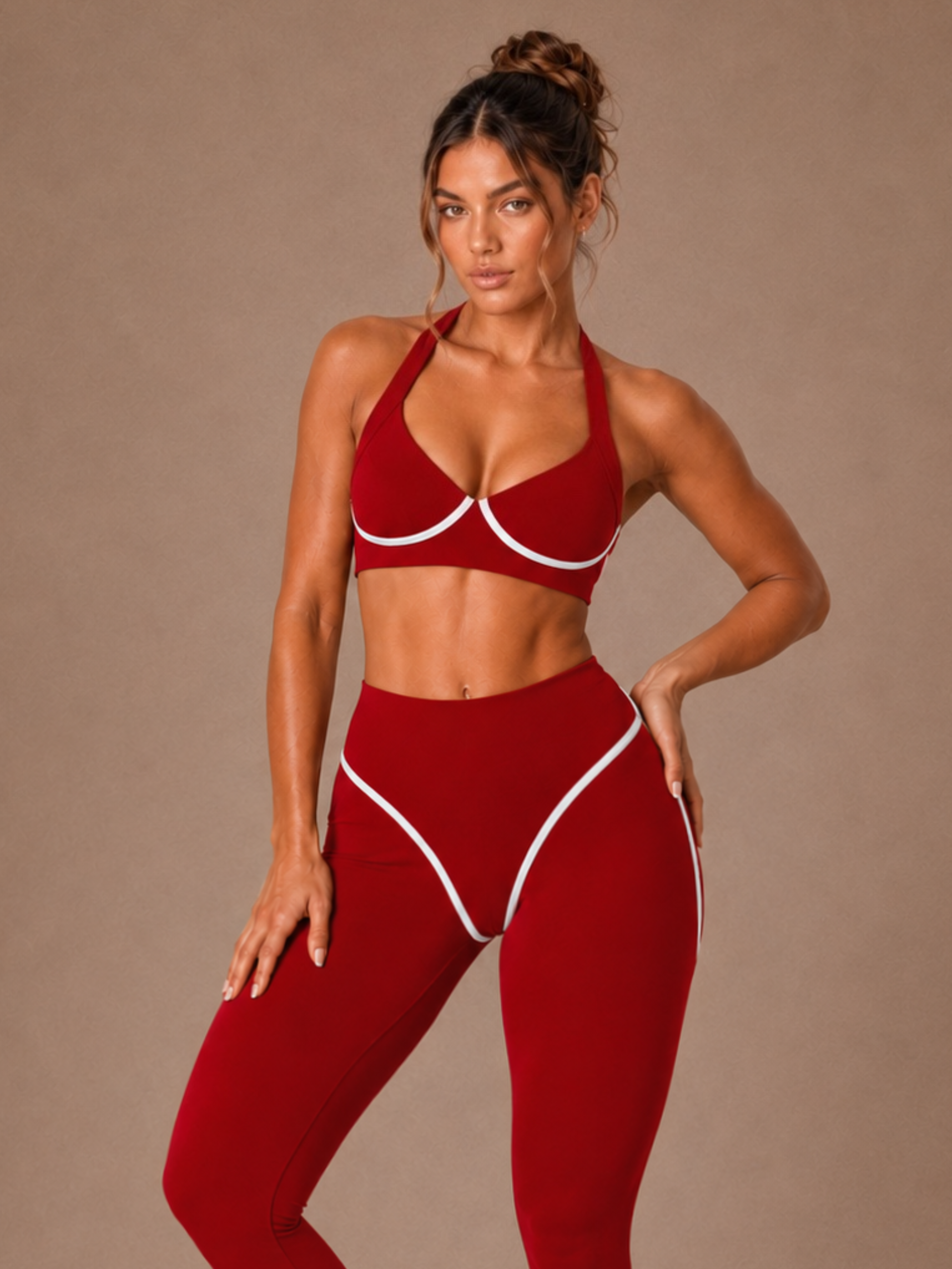 Curve Contrast Sports Bra (Ruby Red)