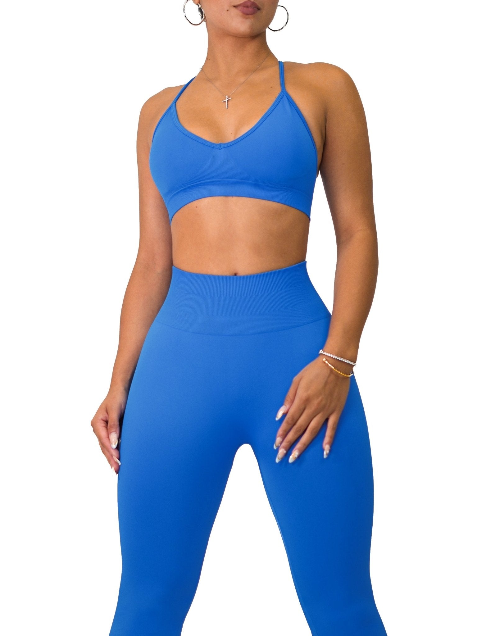 Athletic Seamless Sports Bra (Azure Blue) - Fitness Fashioness