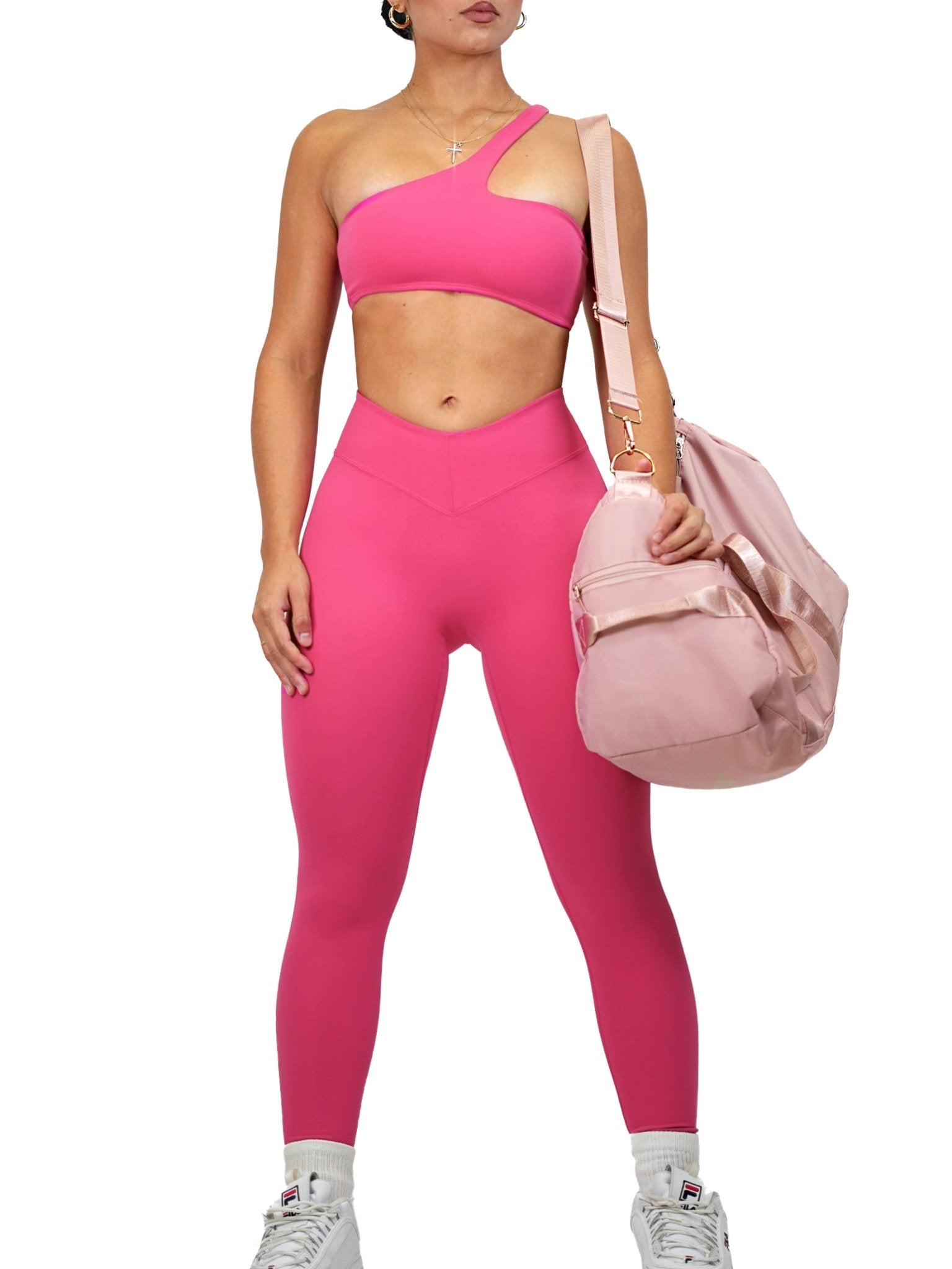Athletic V Leggings (Hot Pink) - Fitness Fashioness