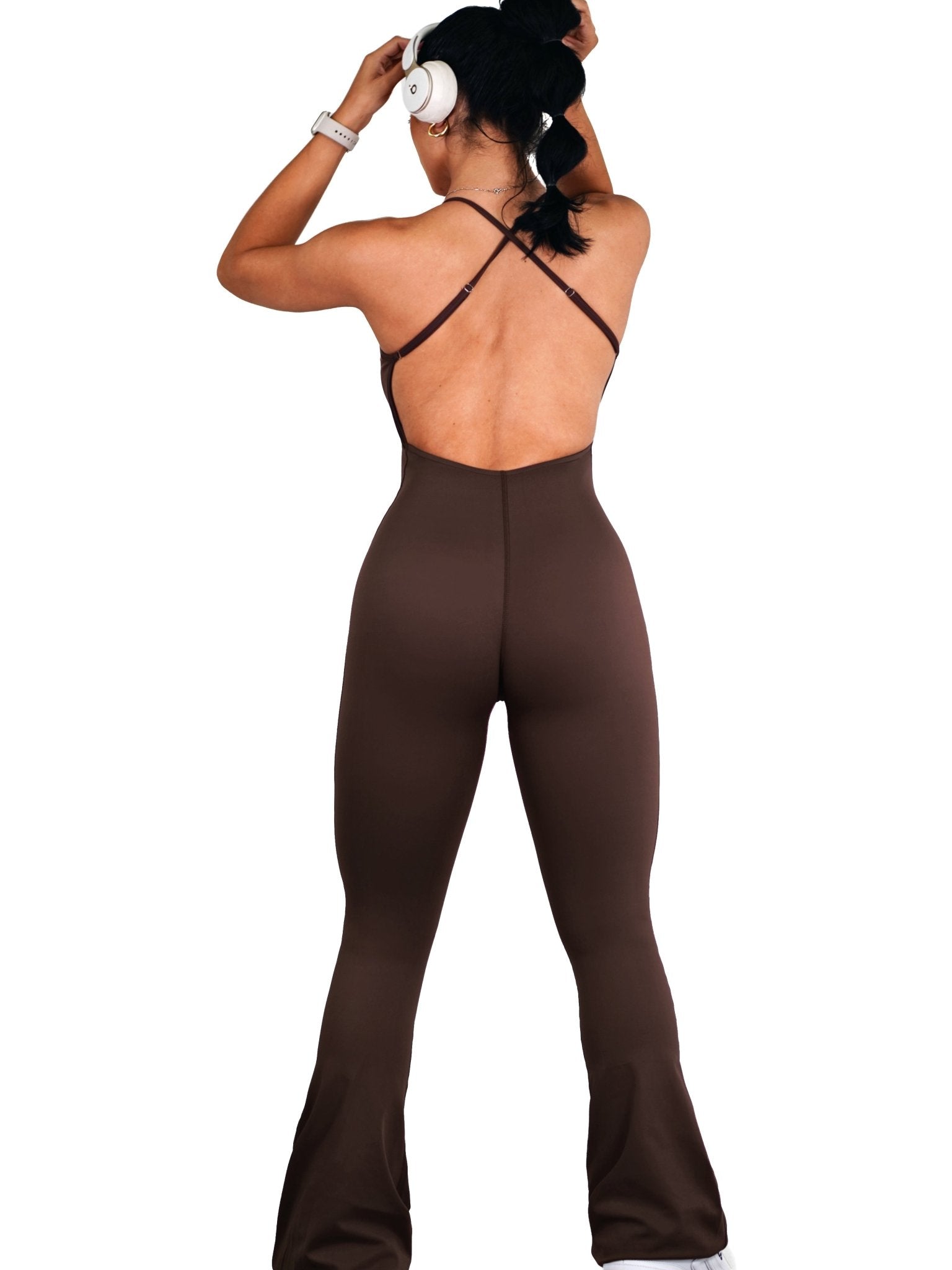 Bootcut Flare Jumpsuit (Cocoa Brown) - Fitness Fashioness