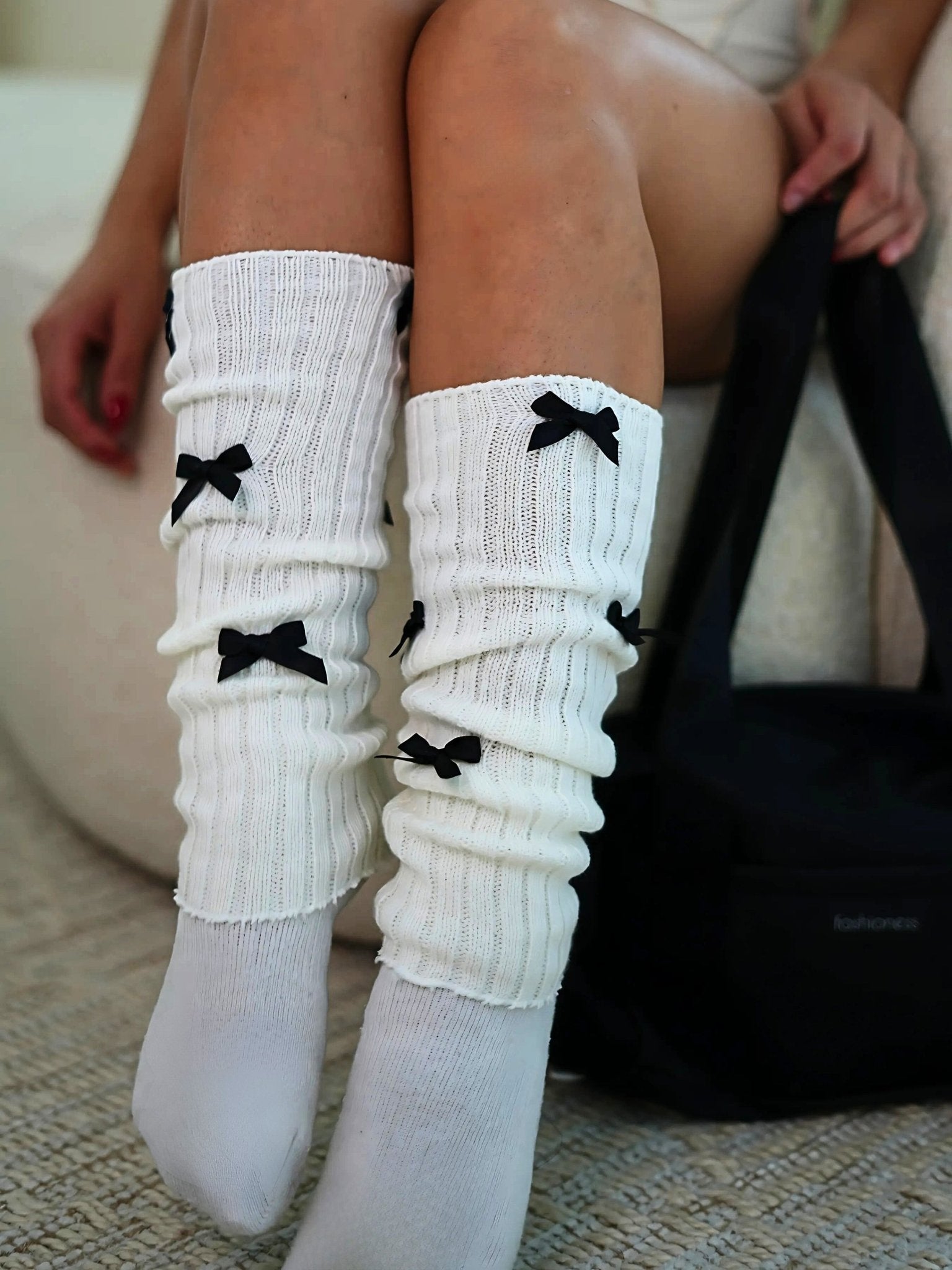 Bow Leg Warmers (White & Black) - Fitness Fashioness