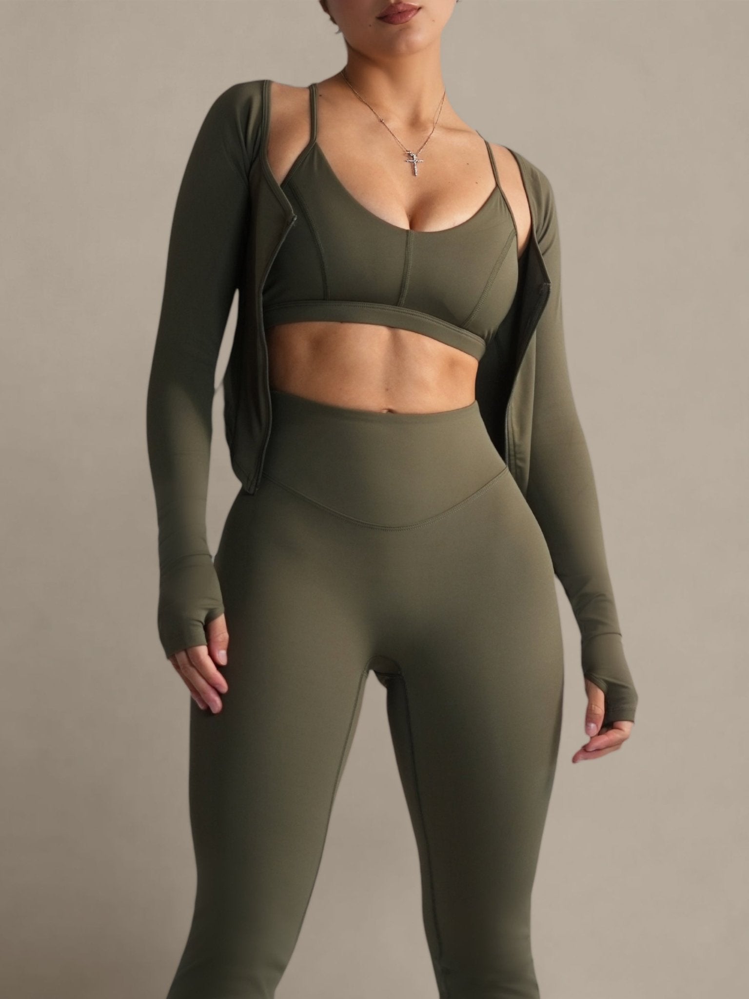 Bratty Compression Jacket (Olive Green) - Fitness Fashioness