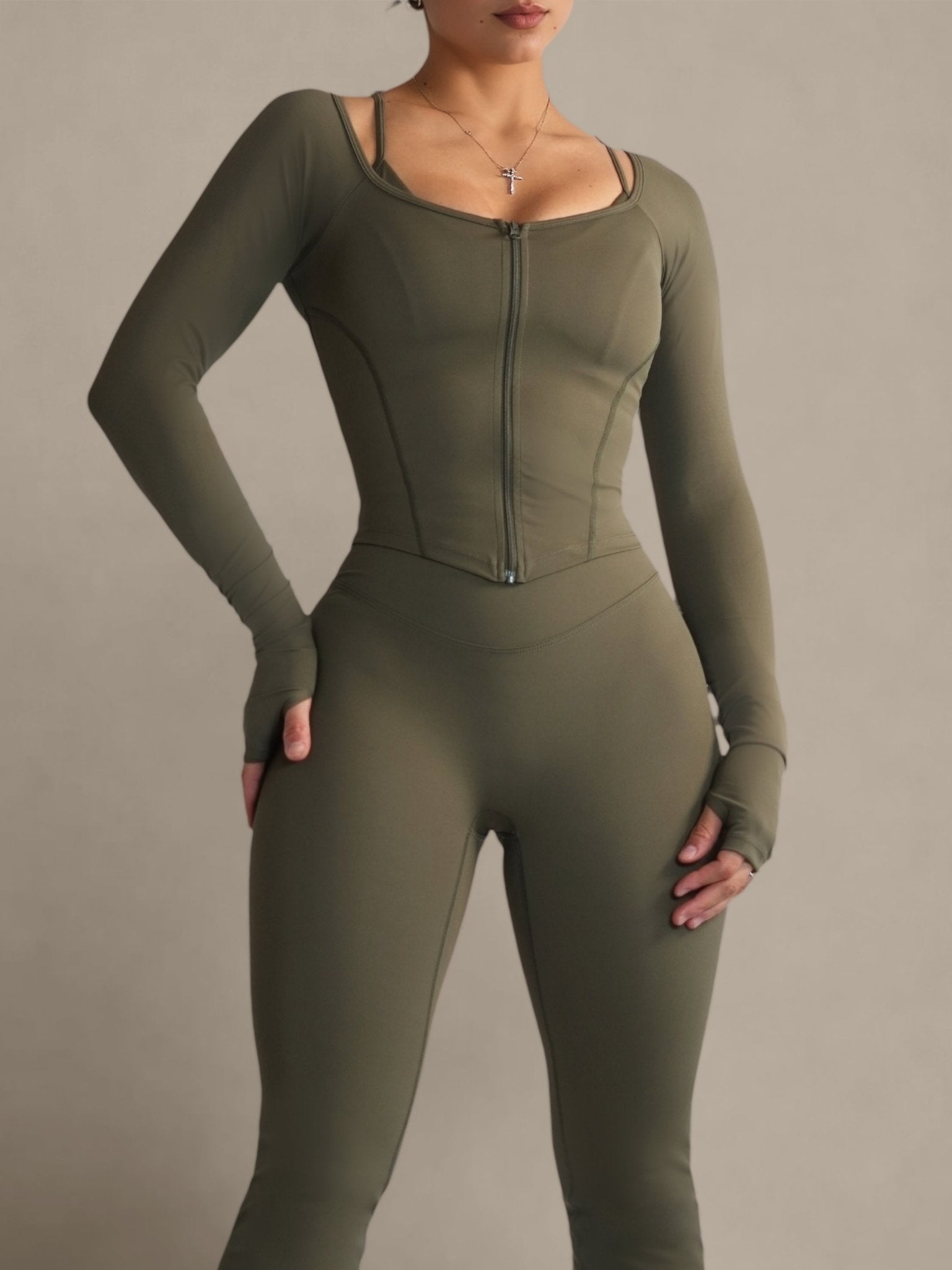 Bratty Compression Jacket (Olive Green) - Fitness Fashioness