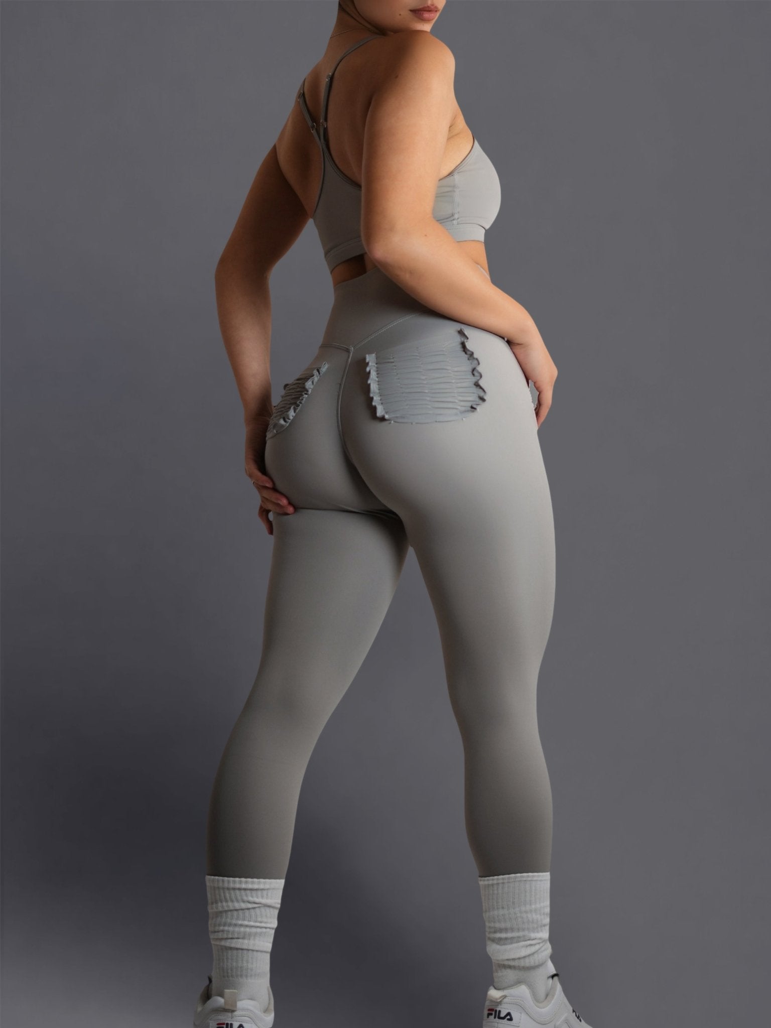 Bratty High Waisted Leggings (Misty Gray) - Fitness Fashioness