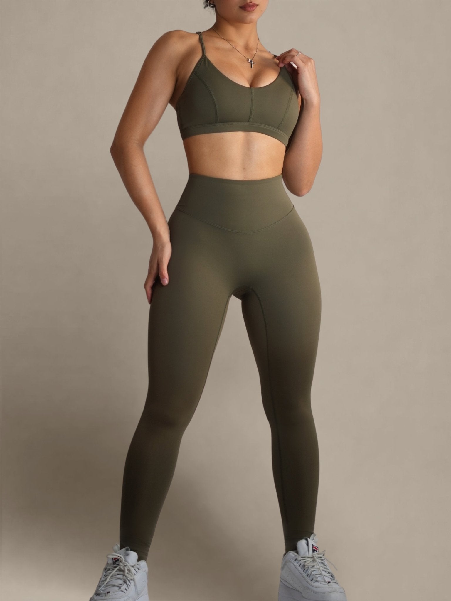 Bratty High Waisted Leggings (Olive Green) - Fitness Fashioness