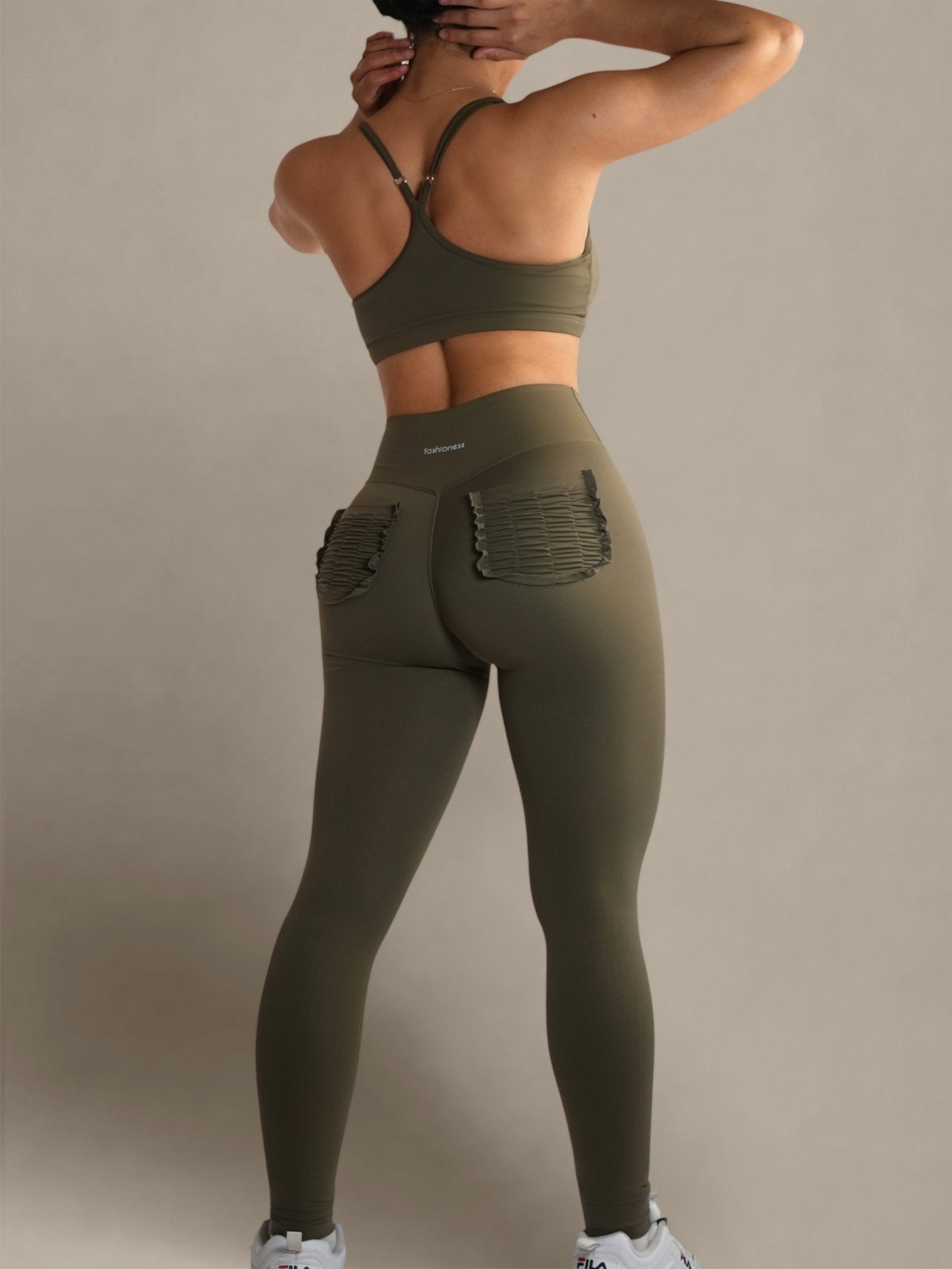 Bratty High Waisted Leggings (Olive Green) - Fitness Fashioness
