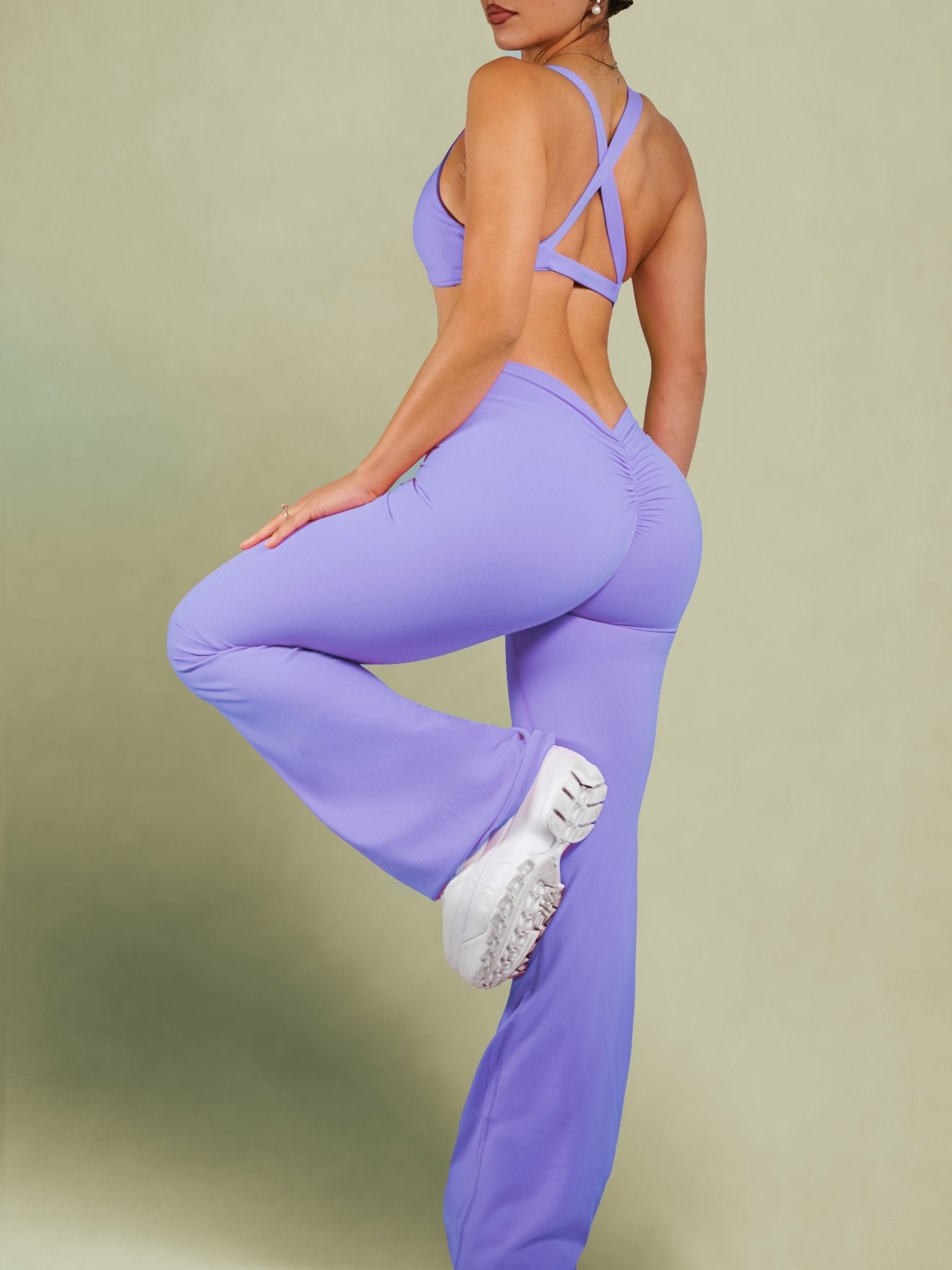 Buttersoft Low Back Scrunch Flare Leggings (Dreamy Purple) - Fitness Fashioness