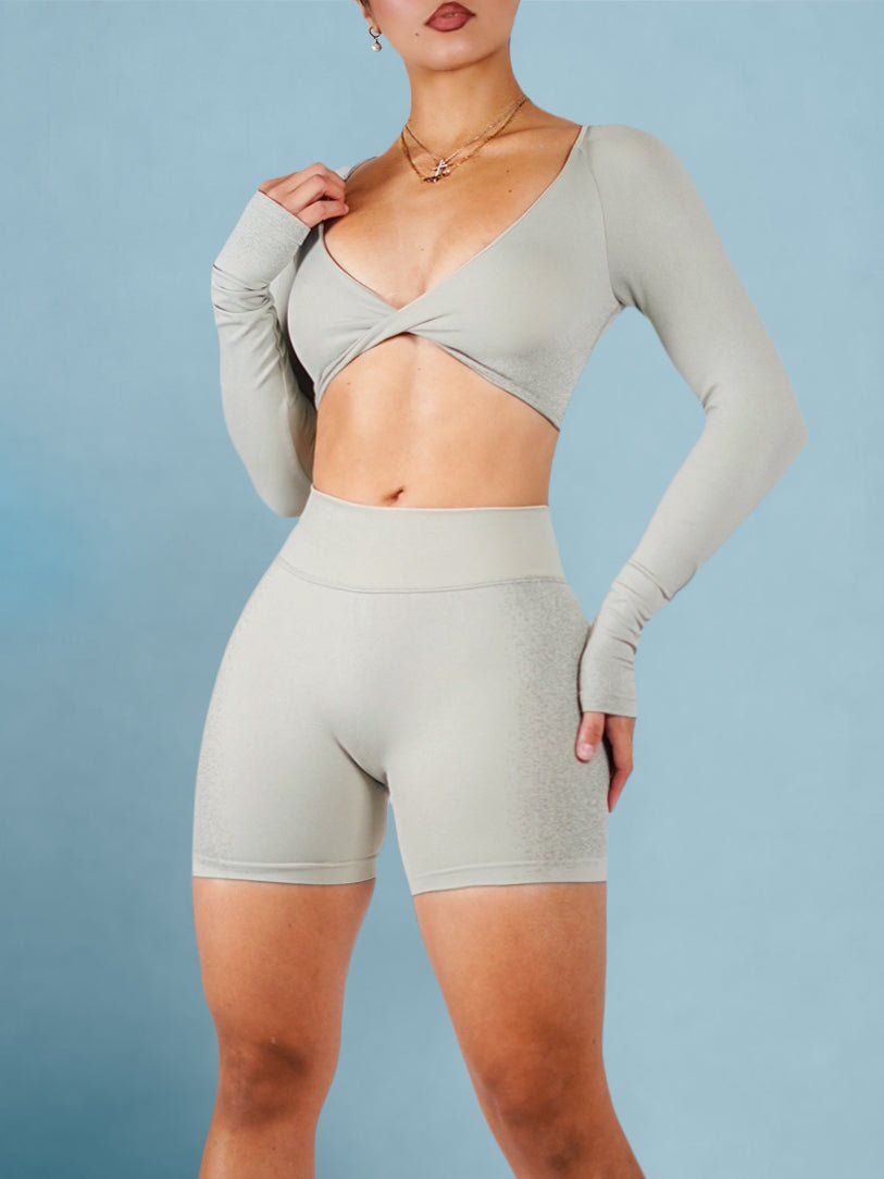 Coastal Twist Long Sleeve Sports Top (Gray Mist) - Fitness Fashioness