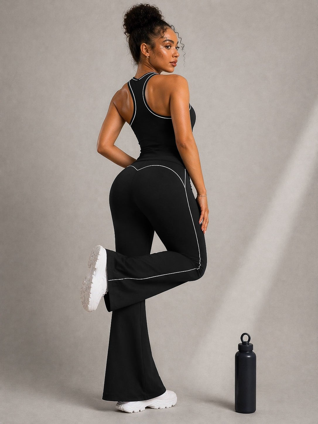 Core Contrast Flare Leggings (Black) - Fitness Fashioness