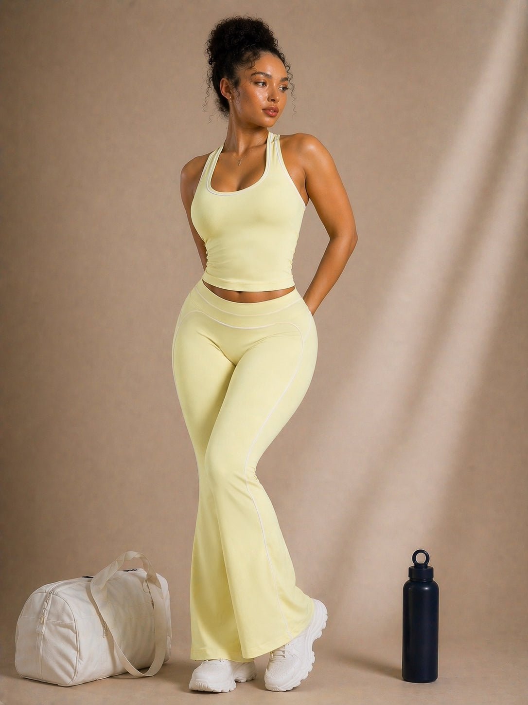 Core Contrast Flare Leggings (Lemonade) - Fitness Fashioness