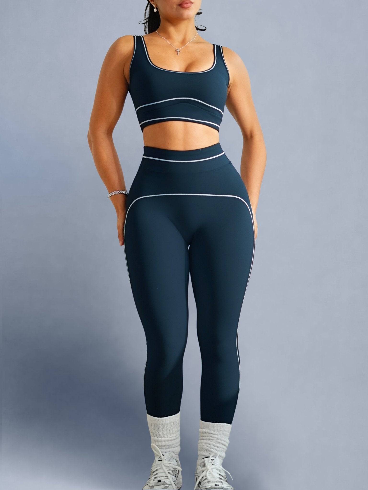 Core Contrast Leggings (True Navy) - Fitness Fashioness