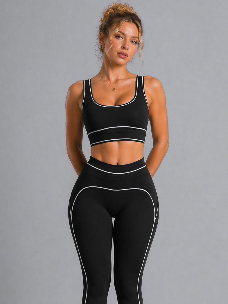 Core Contrast Sports Bra (Black) - Fitness Fashioness