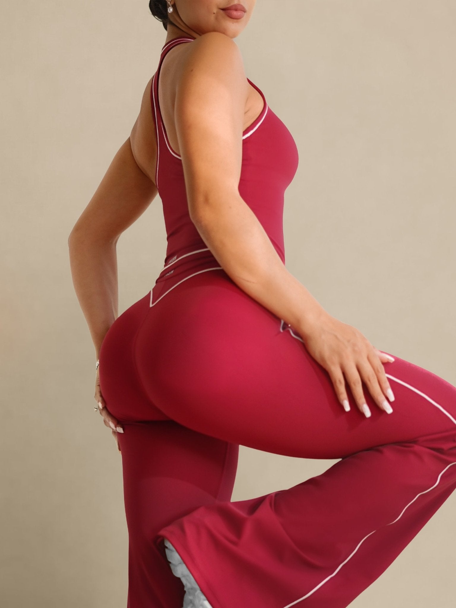 Core Contrast Sports Top (Cherry Rouge) - Fitness Fashioness