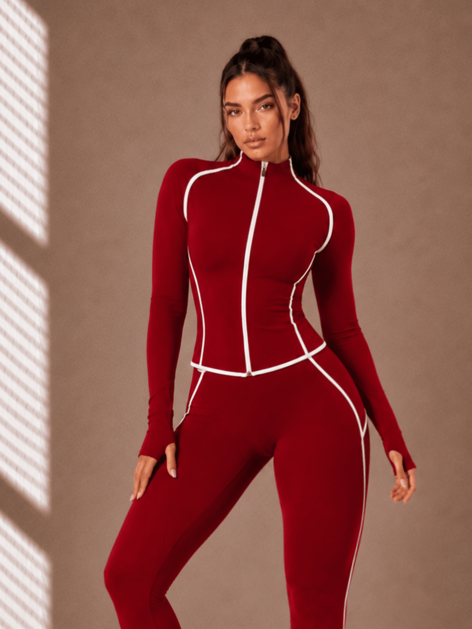 Curve Contrast BBL Jacket (Ruby Red) - Fitness Fashioness