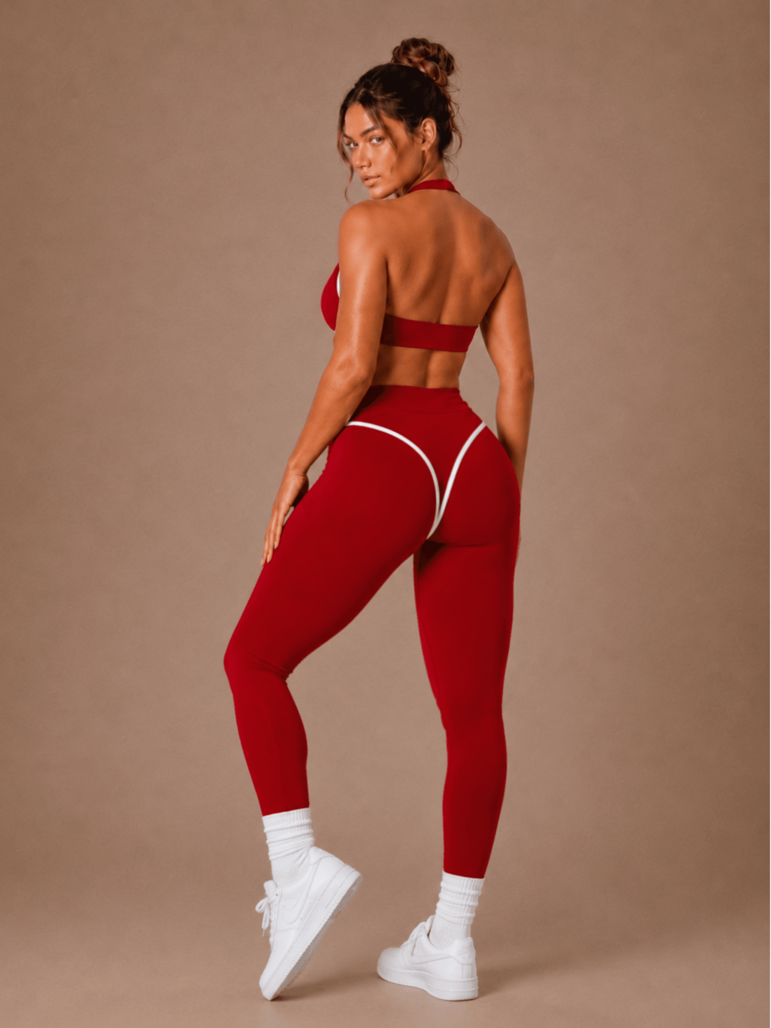Curve Contrast Leggings (Ruby Red) - Fitness Fashioness