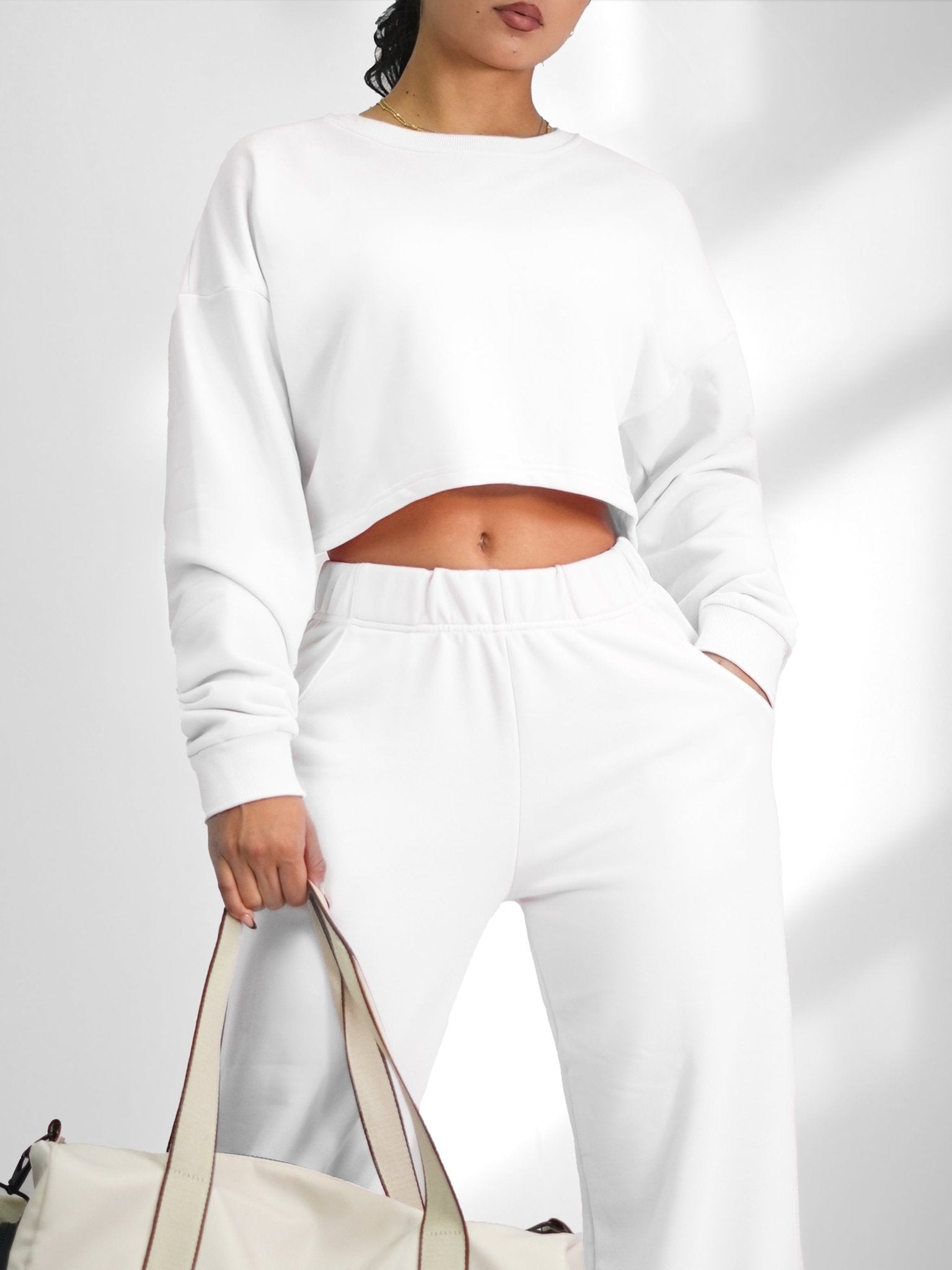 Cutesy Slit Back Sweatshirt (White) - Fitness Fashioness