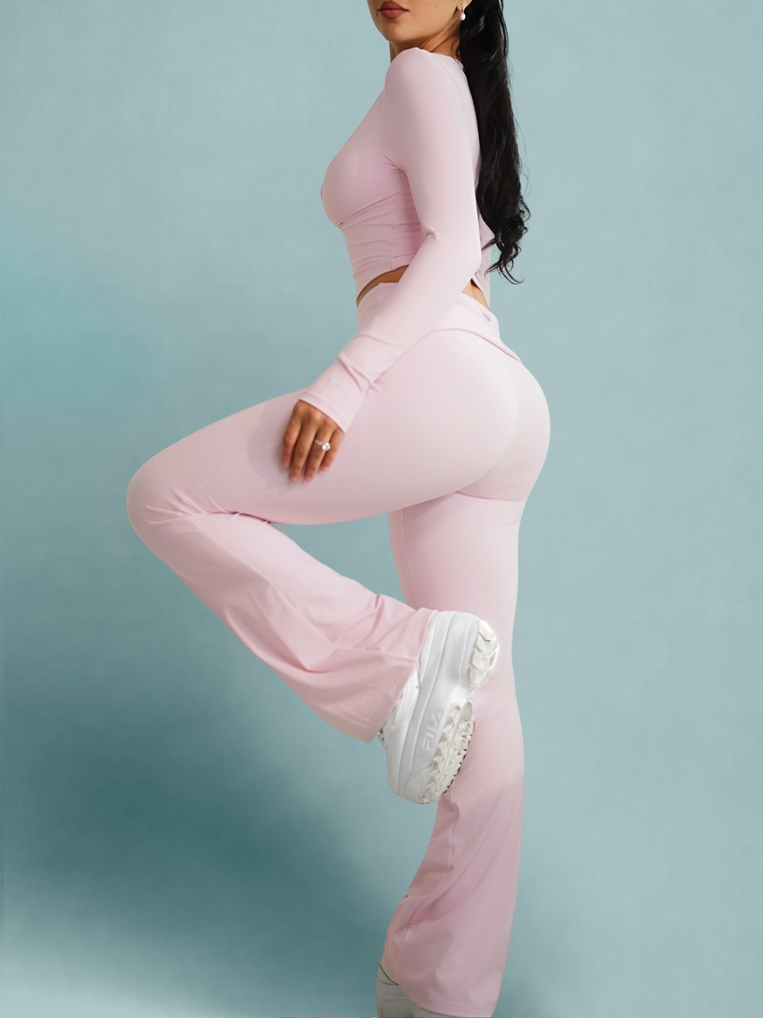 Effortless Foldable Flare Leggings (Cloud Pink) - Fitness Fashioness