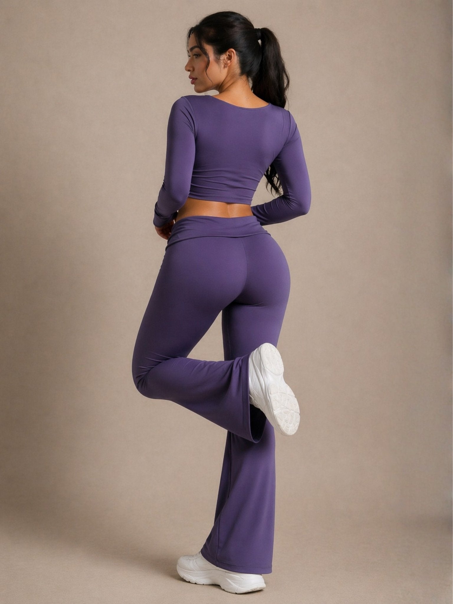 Effortless Foldable Flare Leggings (Pilates Purple) - Fitness Fashioness