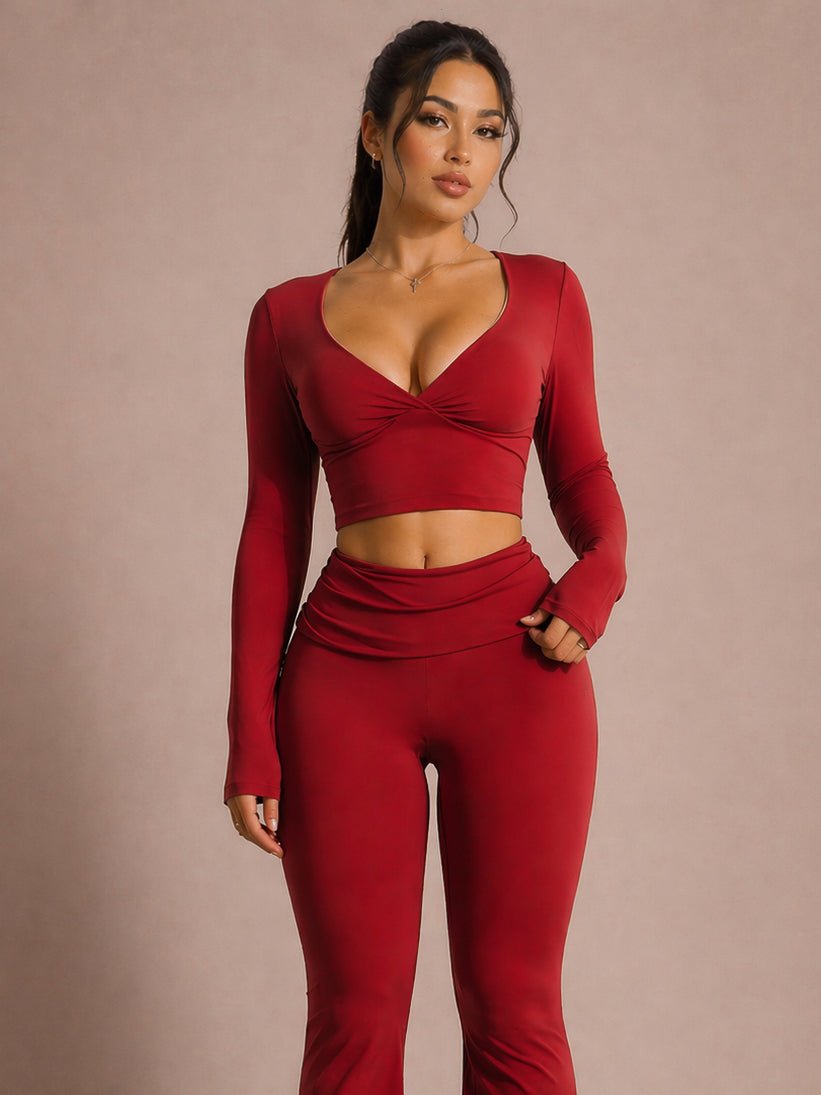 Effortless Long Sleeve Sports Top (Hibiscus Red) - Fitness Fashioness