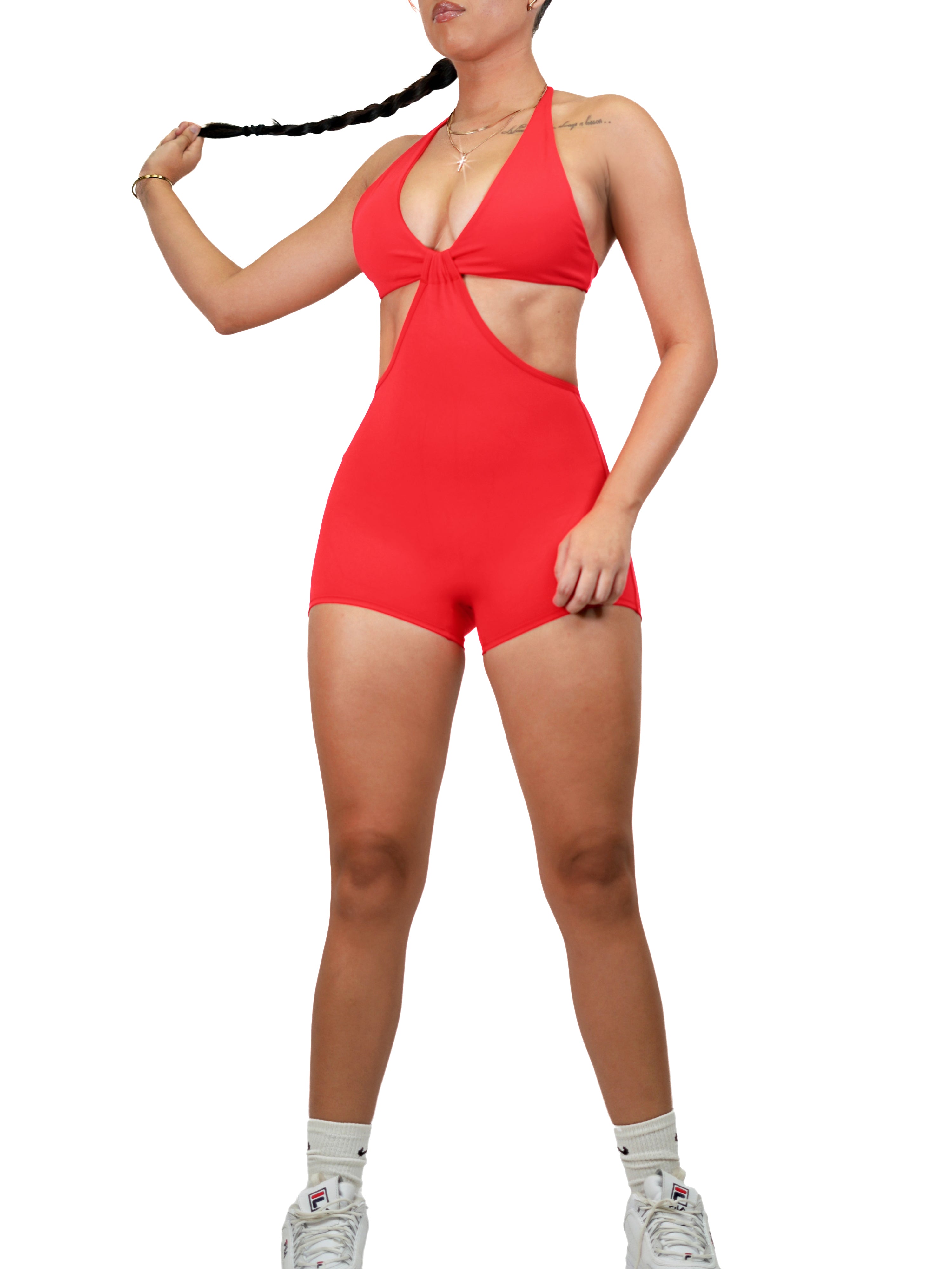 Sculpter Short Scrunch Romper (Scarlet Red)