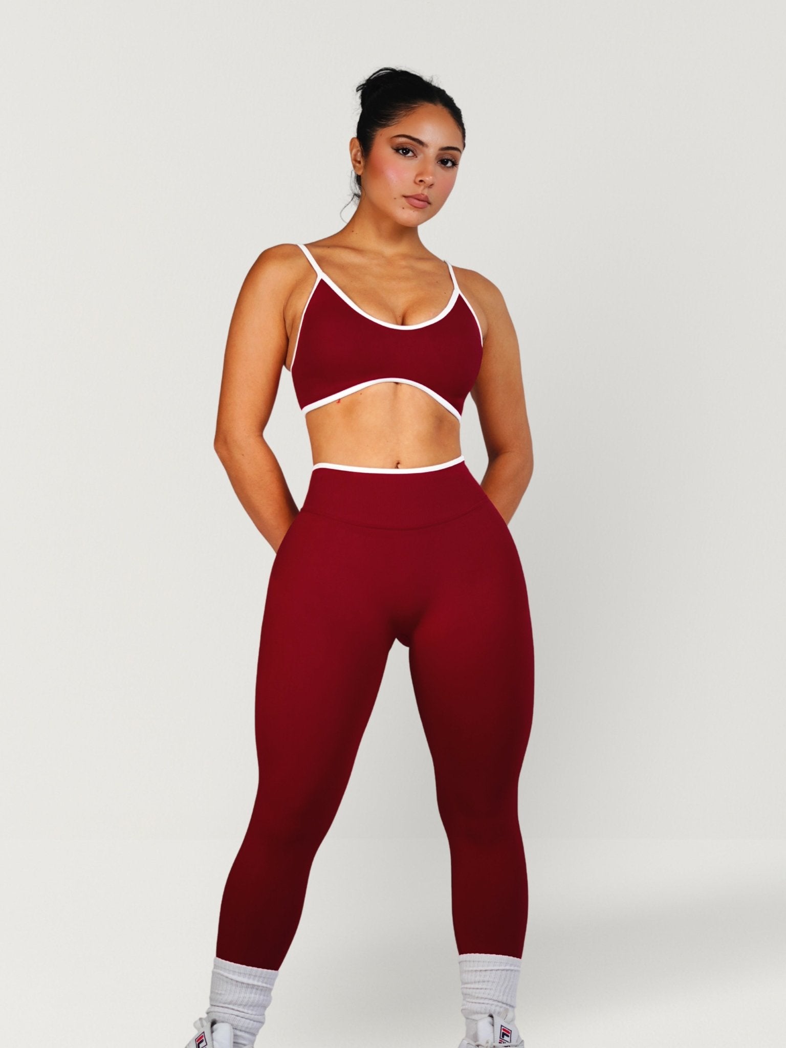 Figure Contrast Leggings (Burgundy) - Fitness Fashioness