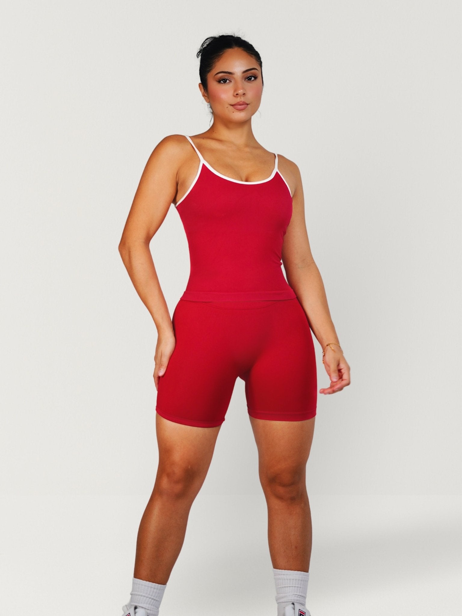 Figure Contrast Shorts (Bright Cherry) - Fitness Fashioness