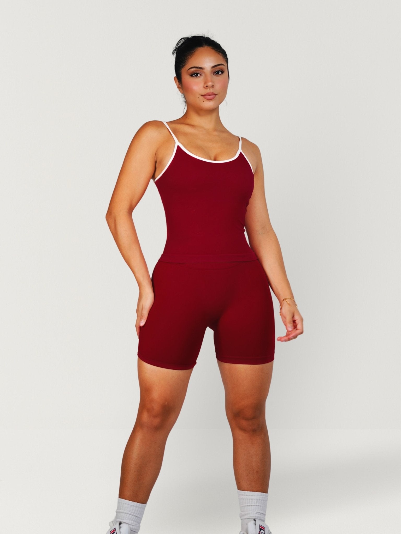 Figure Contrast Shorts (Burgundy) - Fitness Fashioness