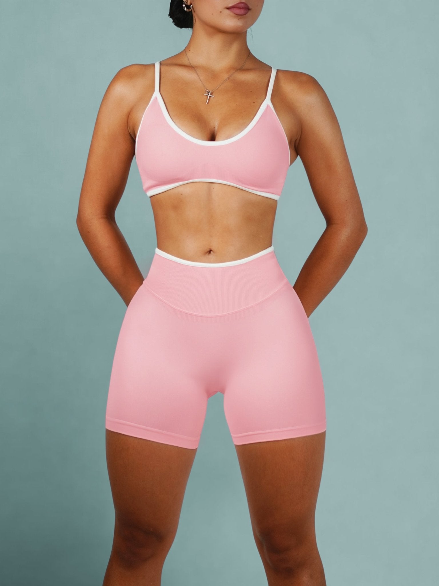 Figure Contrast Sports Bra (Rosé) - Fitness Fashioness